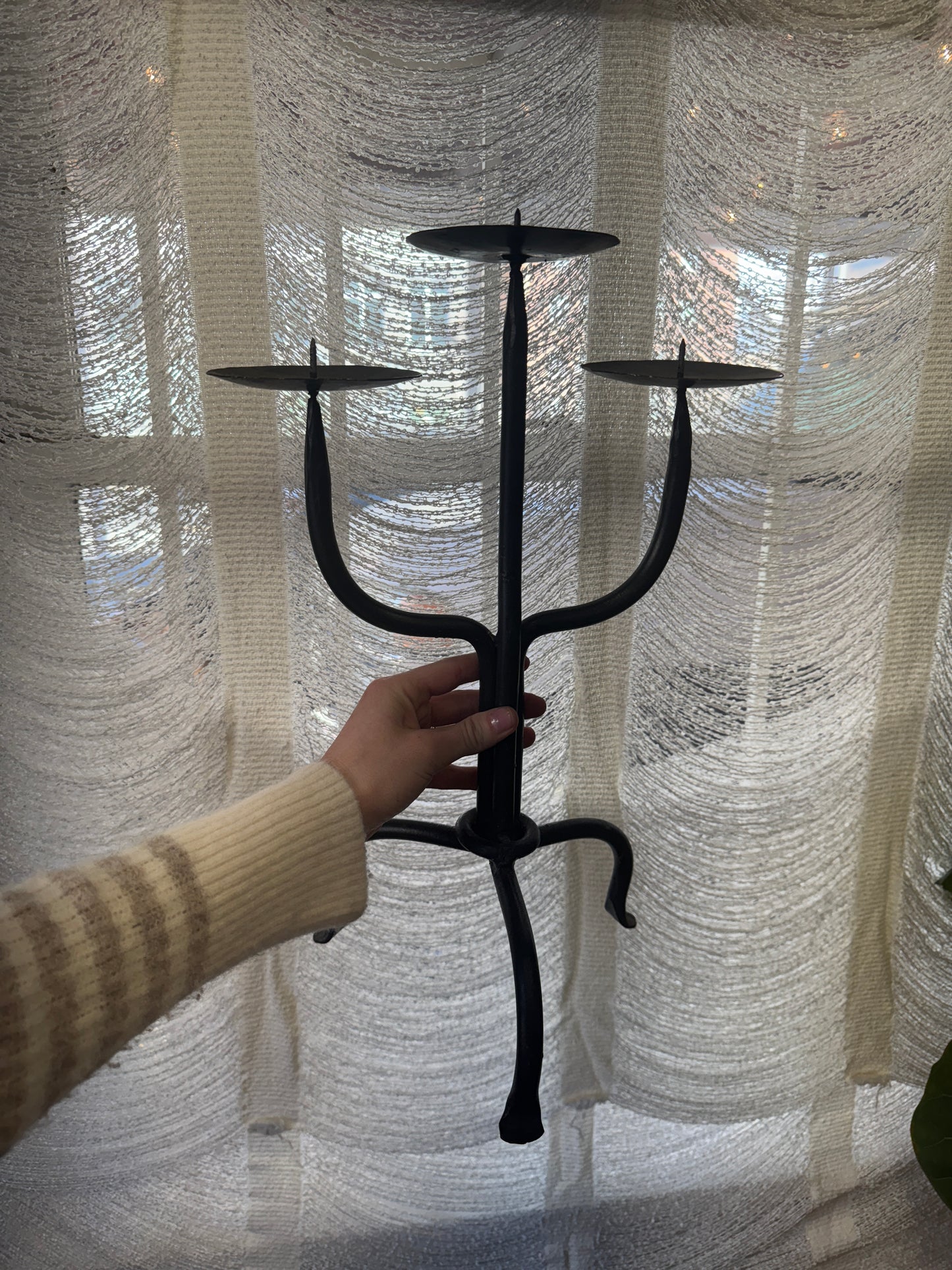 Handcrafted Welded Steel Tri-foot and Tri-head Candelabra