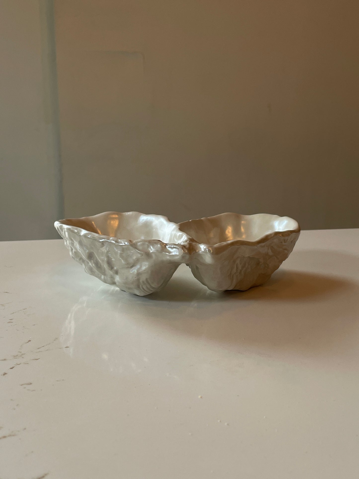 Iridescent Ivory Ceramic Oyster Trinket Dish
