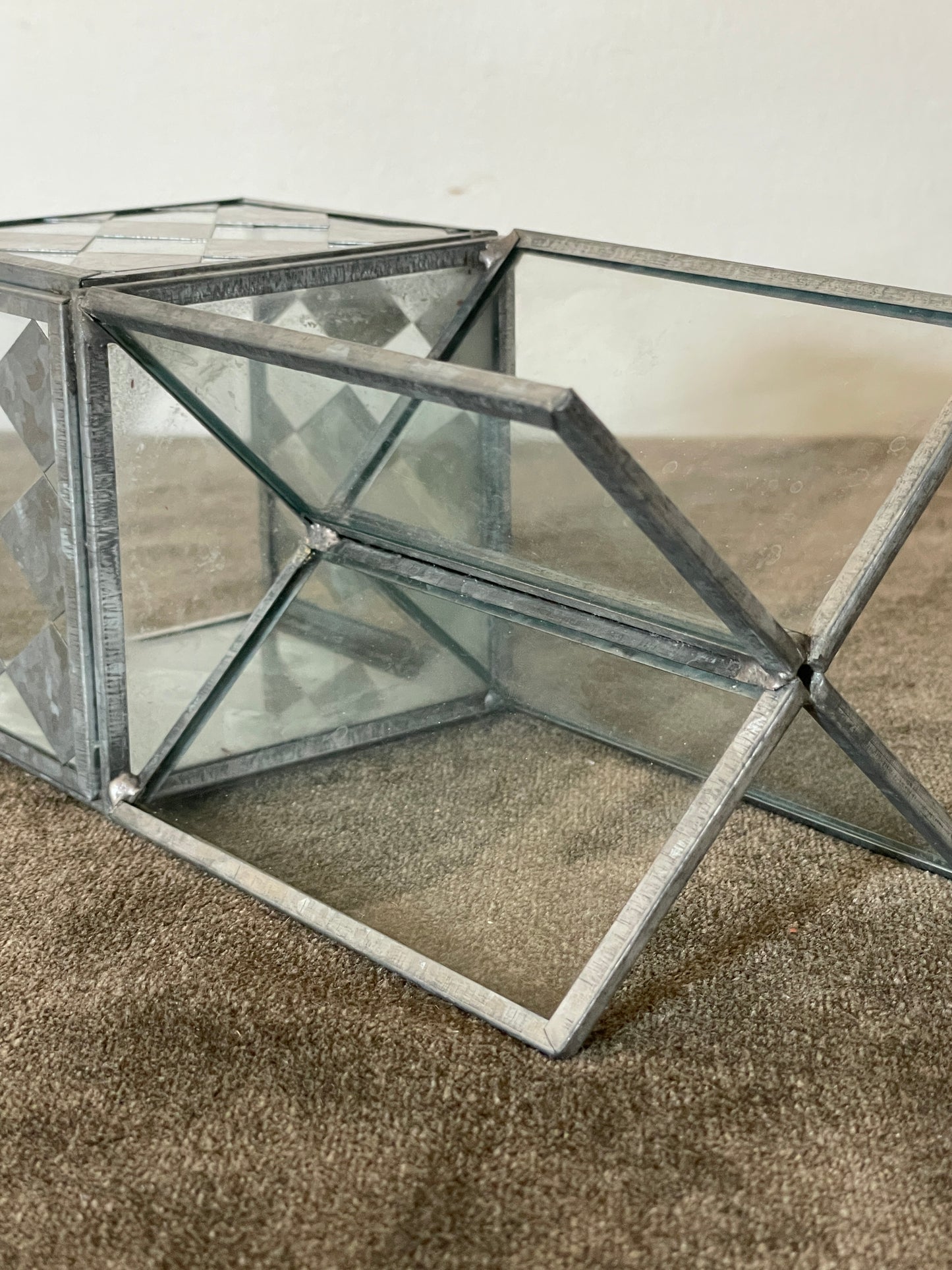 Handcrafted Diamond Metal and Glass Cubed Candle Podiums sold as a pair of 2