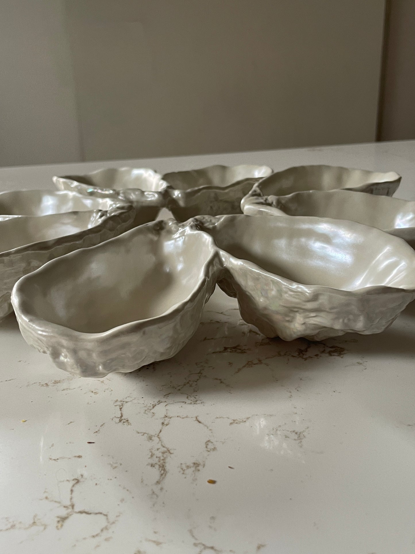 Iridescent Ivory Ceramic Oyster Trinket Dish