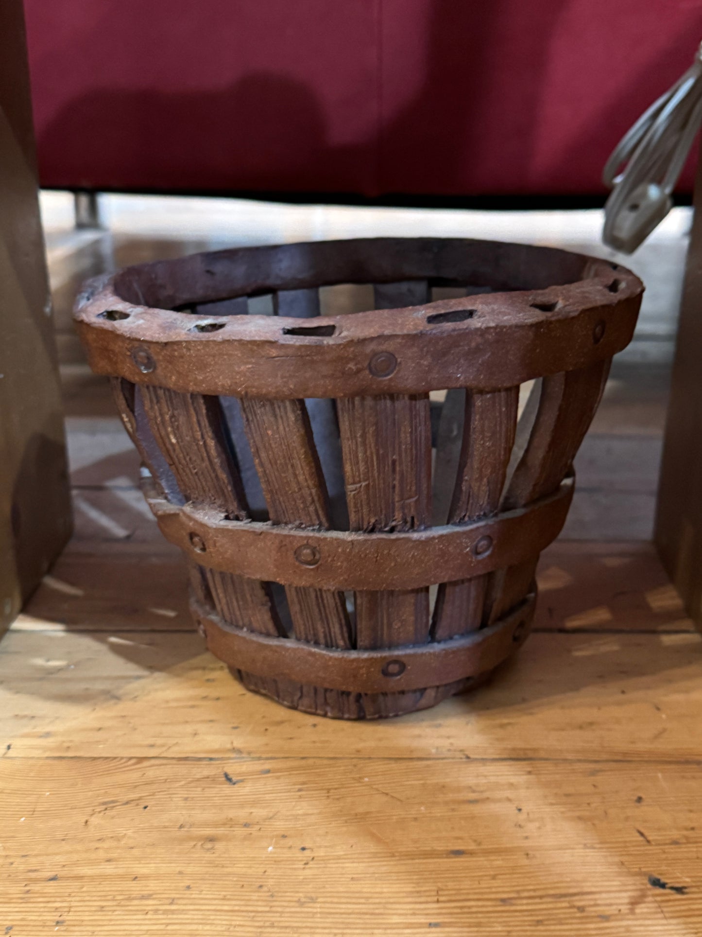 Signed Ceramic Woven Berry Basket w/ Carved Detail Work