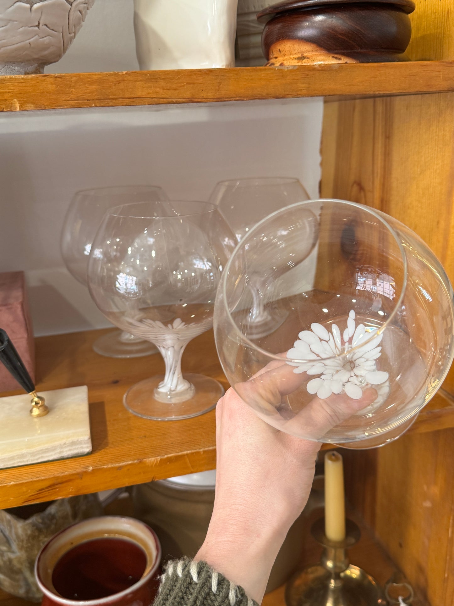 Crystal Rosenthal Glass-blown Snowflower Confetti Brandy Glasses sold as set of 4