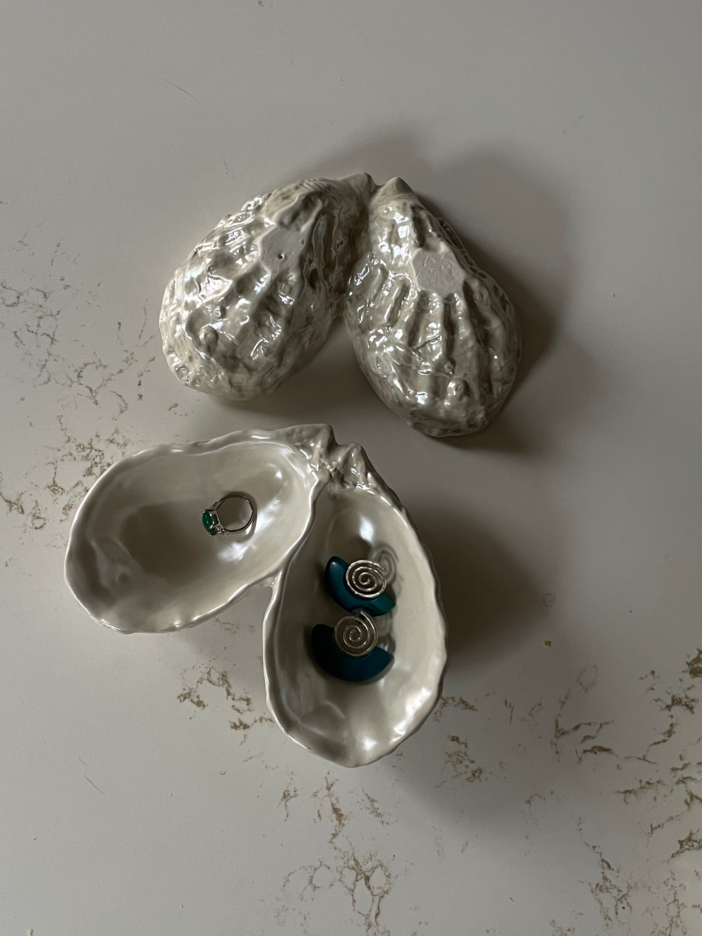 Iridescent Ivory Ceramic Oyster Trinket Dish