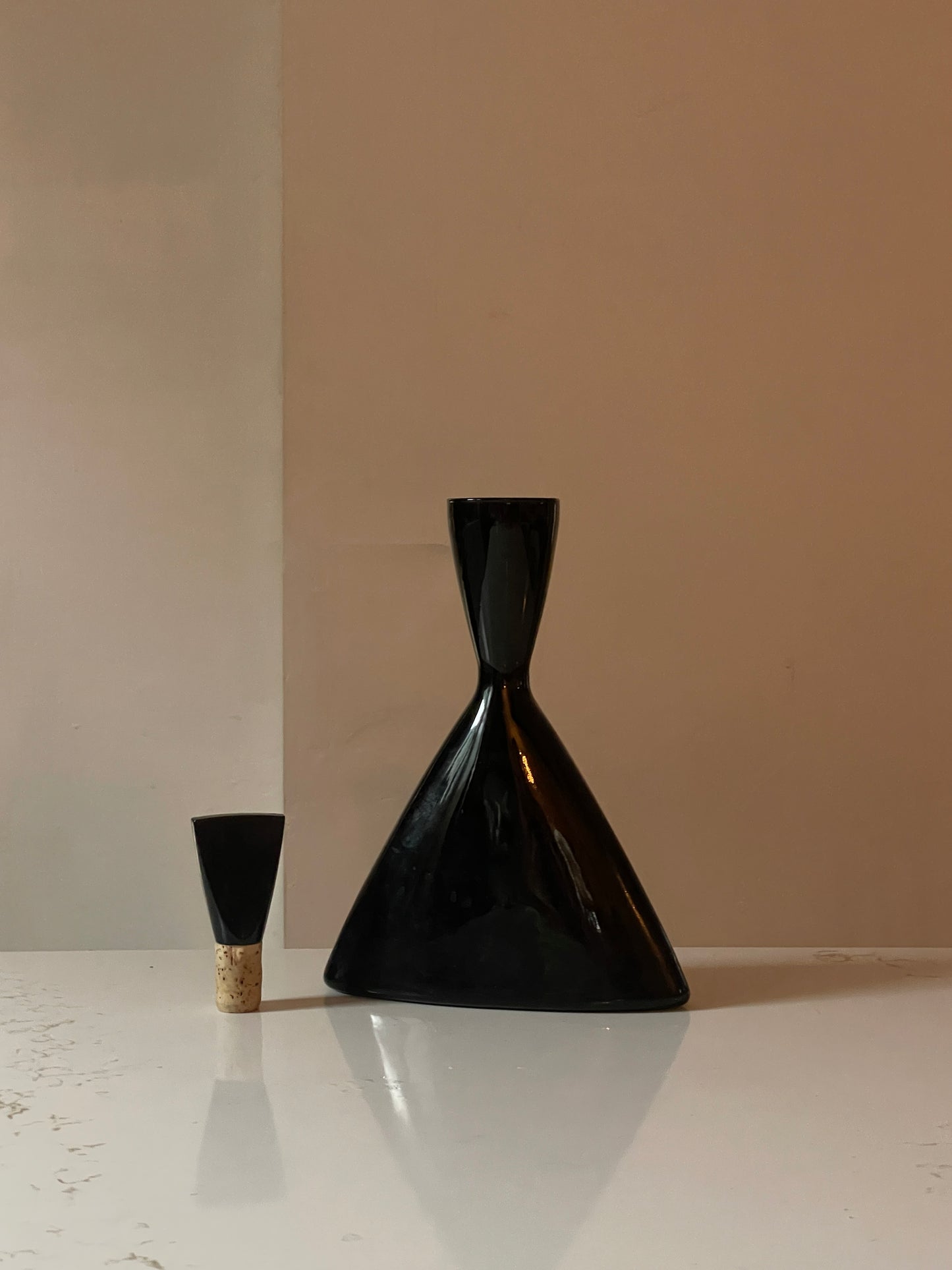 Vintage Black Italian Ceretto Triangular Decanter Bottle