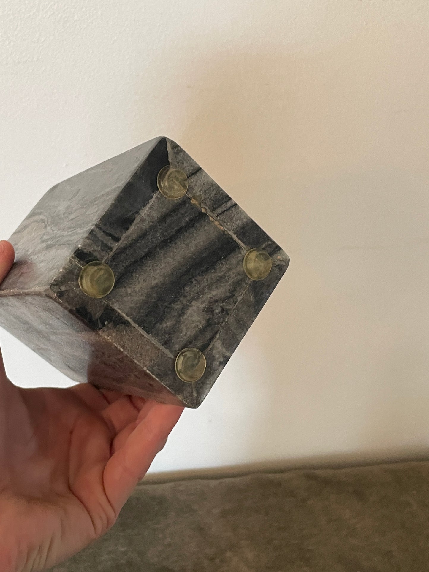 Dark Grey Cubed Marble Podium Taper Candle Holder