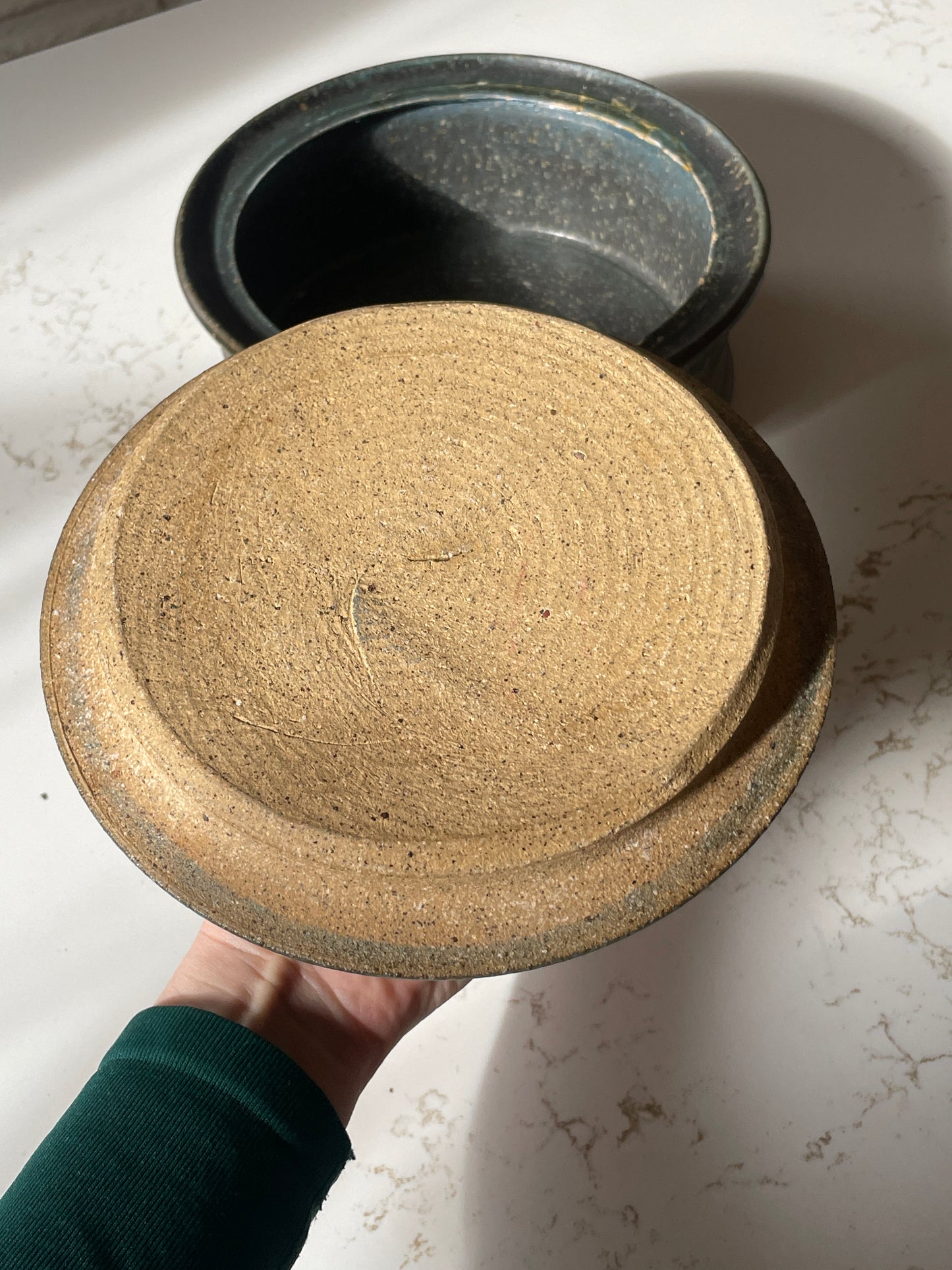 Handcrafted Lidded Ocean Green Stoneware Bowl