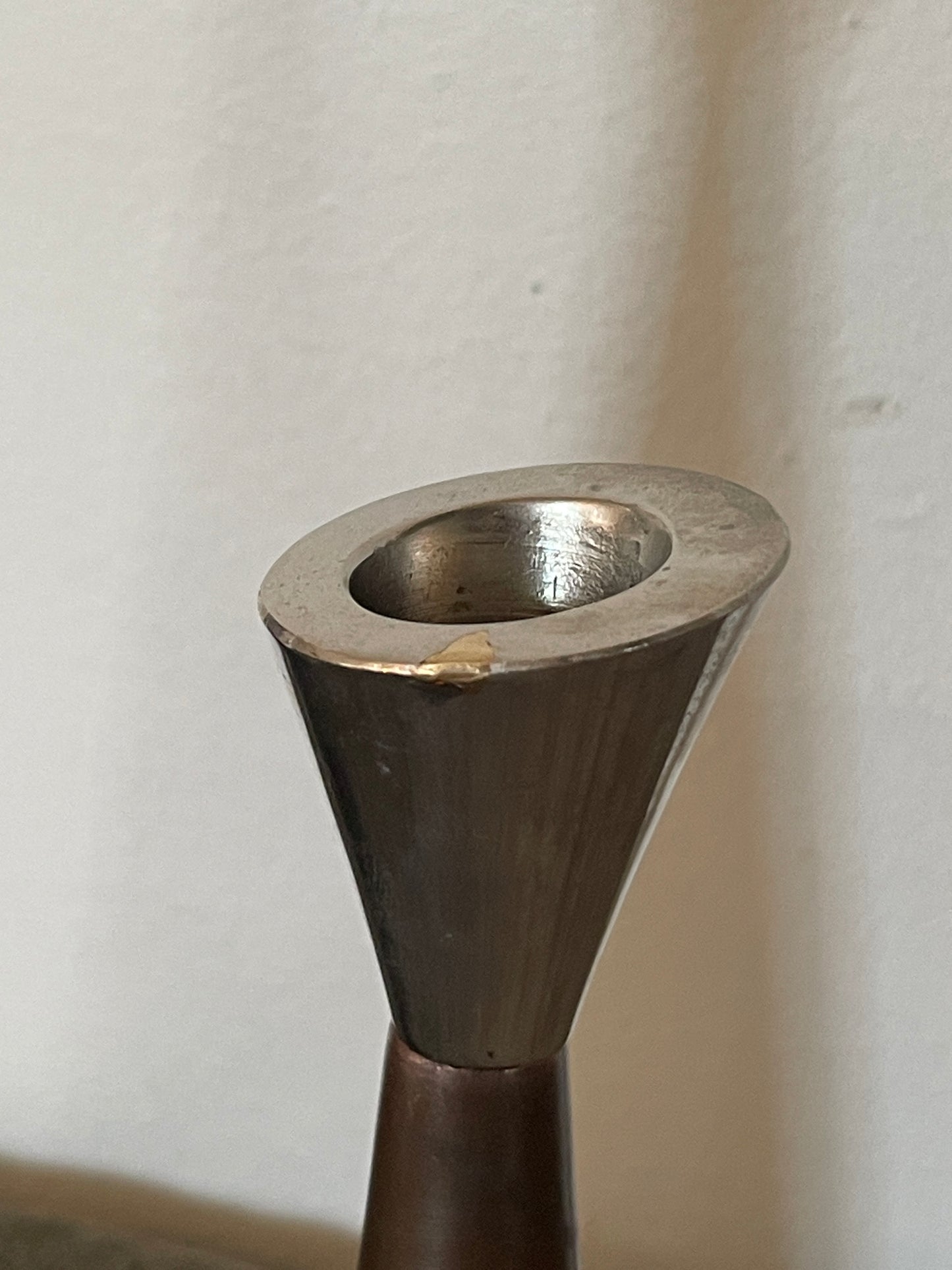 1960’s Metal Coated Chrome and Brushed Bronze Taper Candle Holders - Sold as a pair