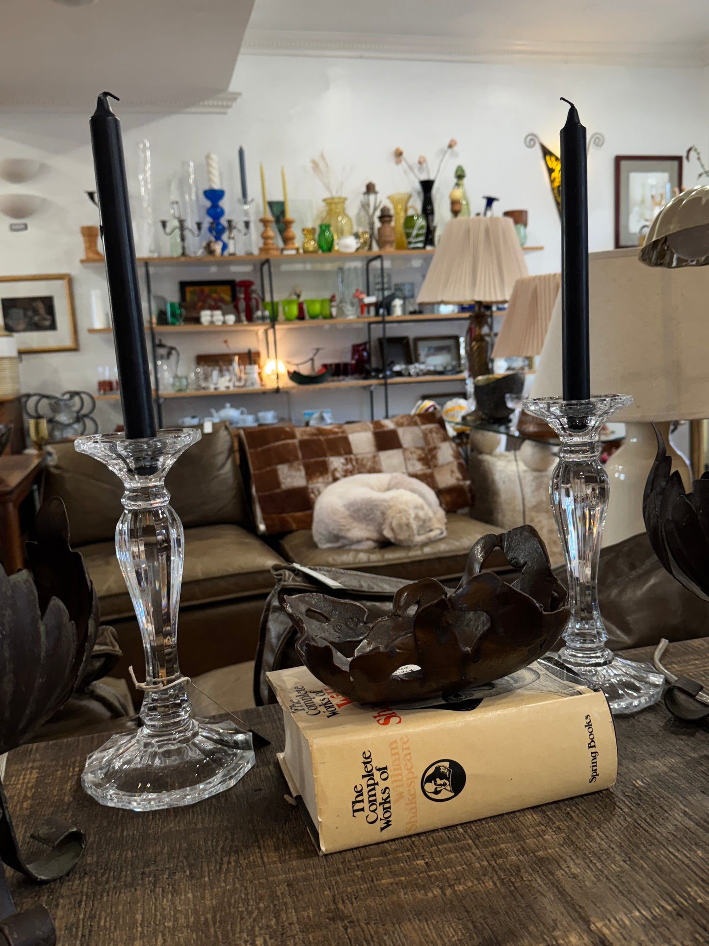 Pair of Large Crystal Pillar Candle Holders