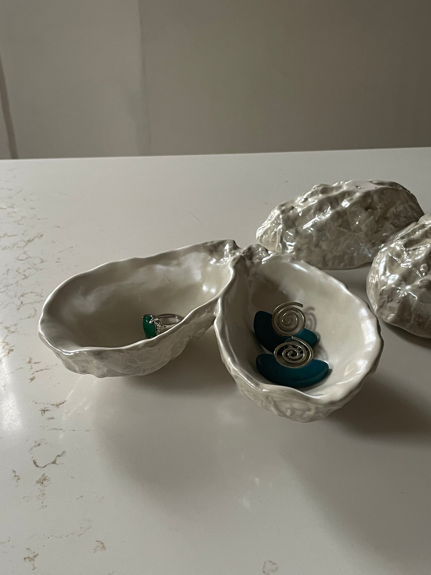 Iridescent Ivory Ceramic Oyster Trinket Dish