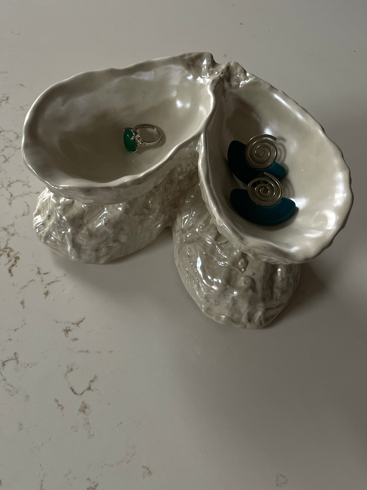 Iridescent Ivory Ceramic Oyster Trinket Dish