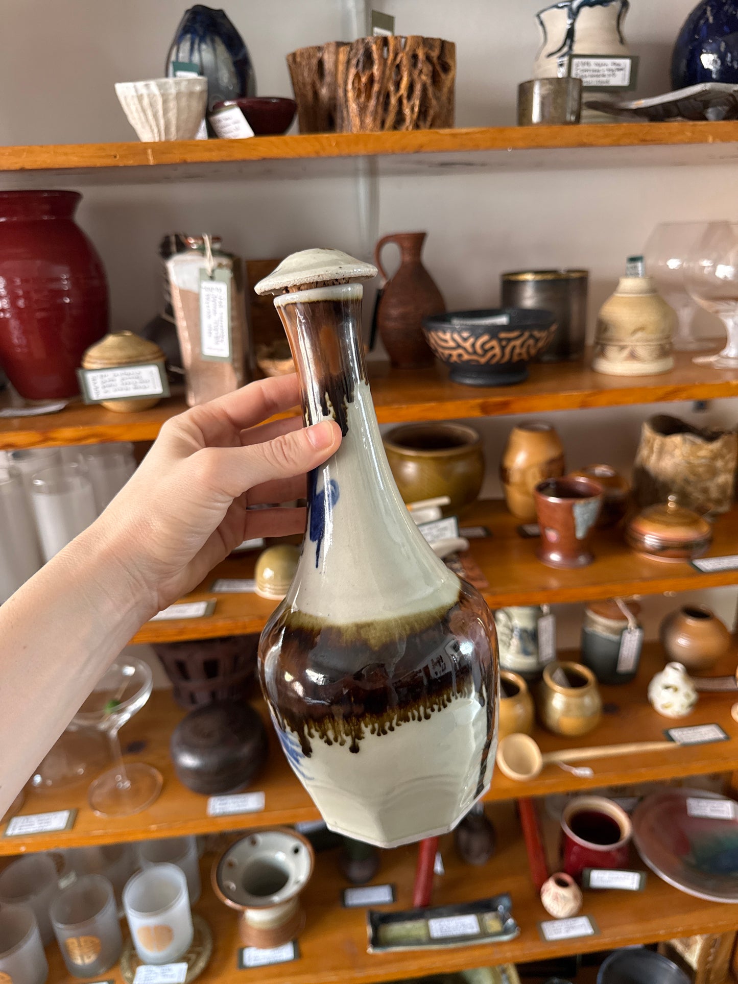 Rare Vintage Tony Evan’s Studio Decanter Drip Glaze Pottery w/Lid