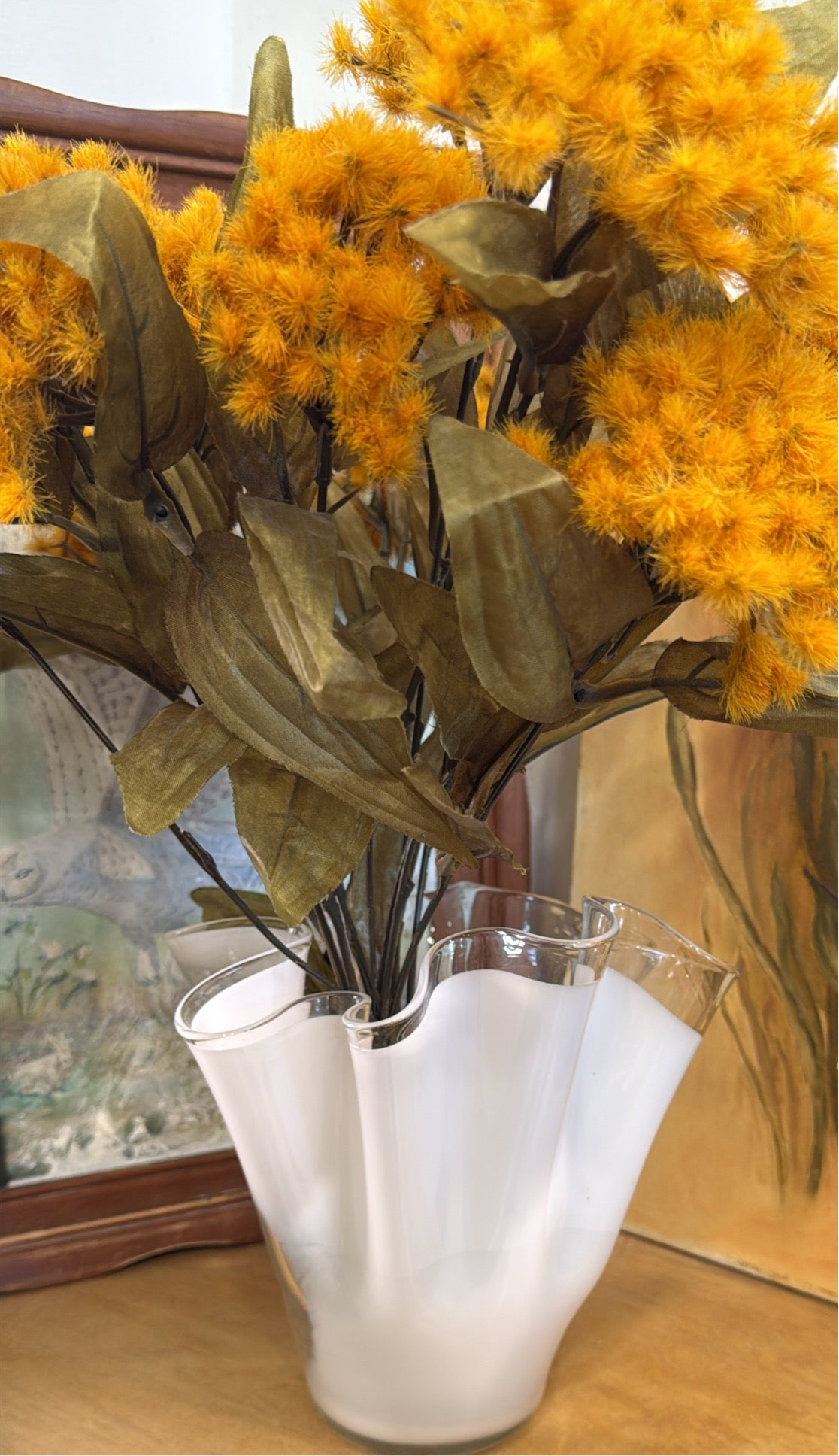 Clear and White Handkerchief Glass Vase