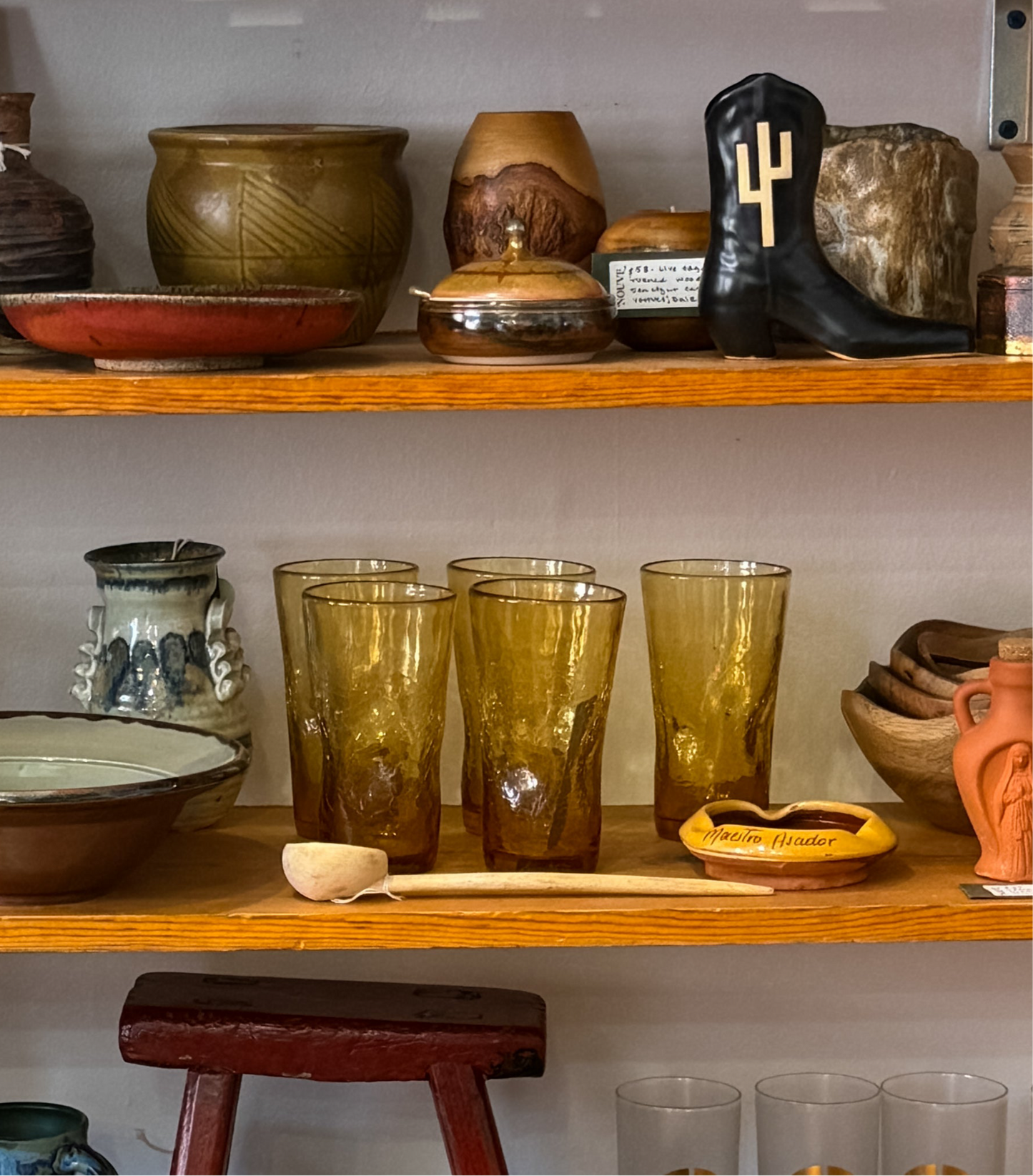 Blenko Inspired Glassblown Amber Crackle Glass Pinched Dimple Tumblers sold as set of 5
