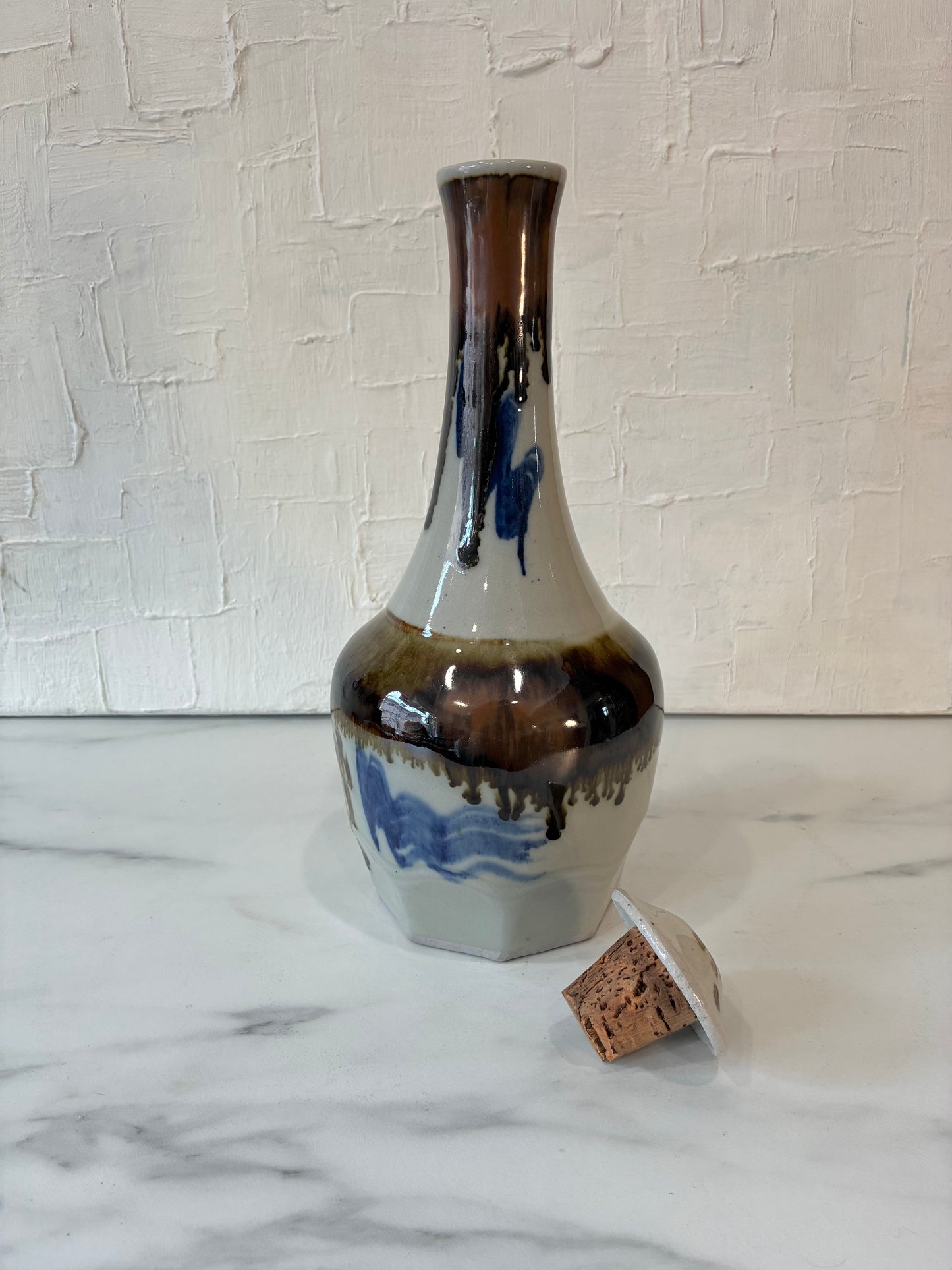 Rare Vintage Tony Evan’s Studio Decanter Drip Glaze Pottery w/Lid