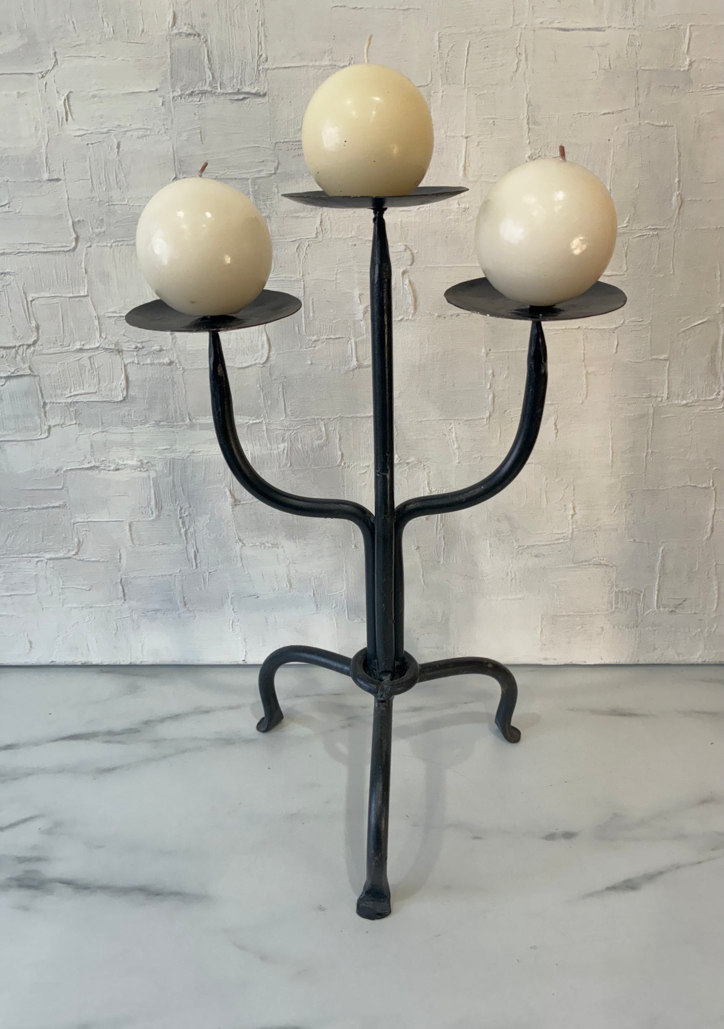 Handcrafted Welded Steel Tri-foot and Tri-head Candelabra