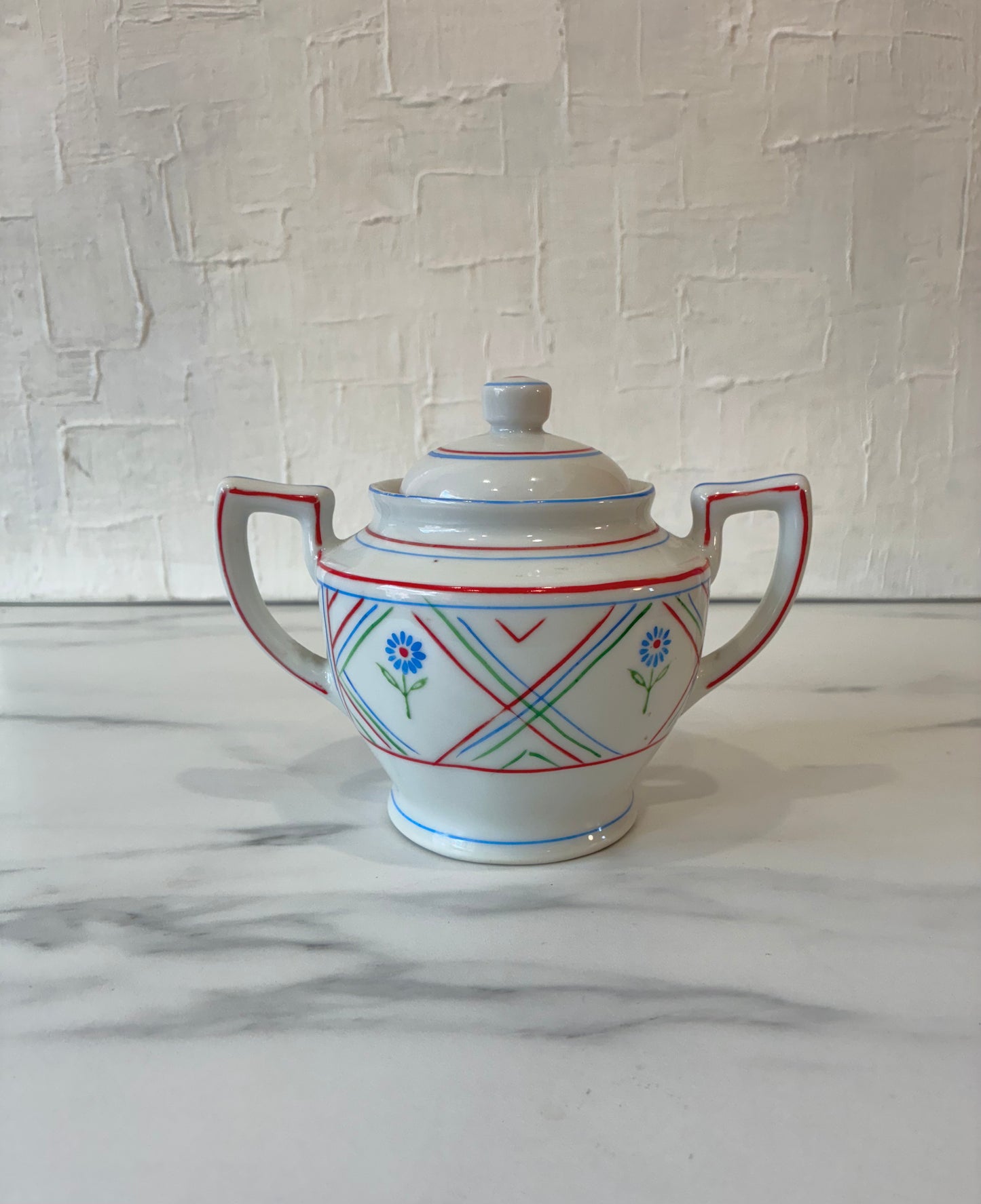 Mid-century Japanese “Daisy” Dual Handled Ceramic Sugar Pot
