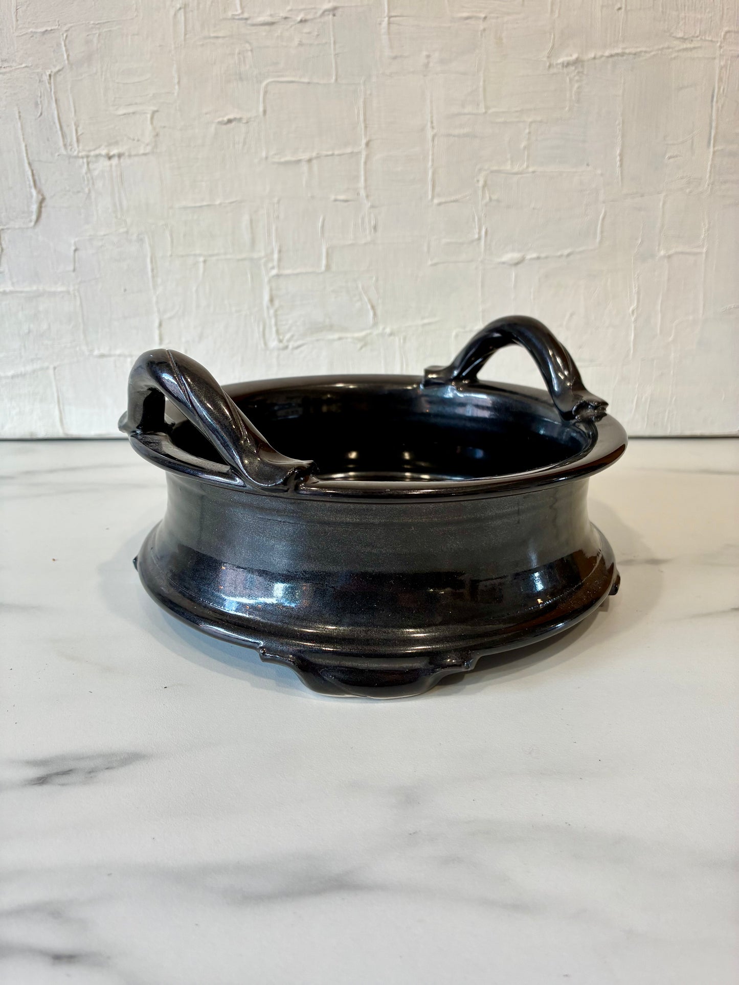Dual Handle Bonsai Pedestal Bowl, studio pottery, signed “White”