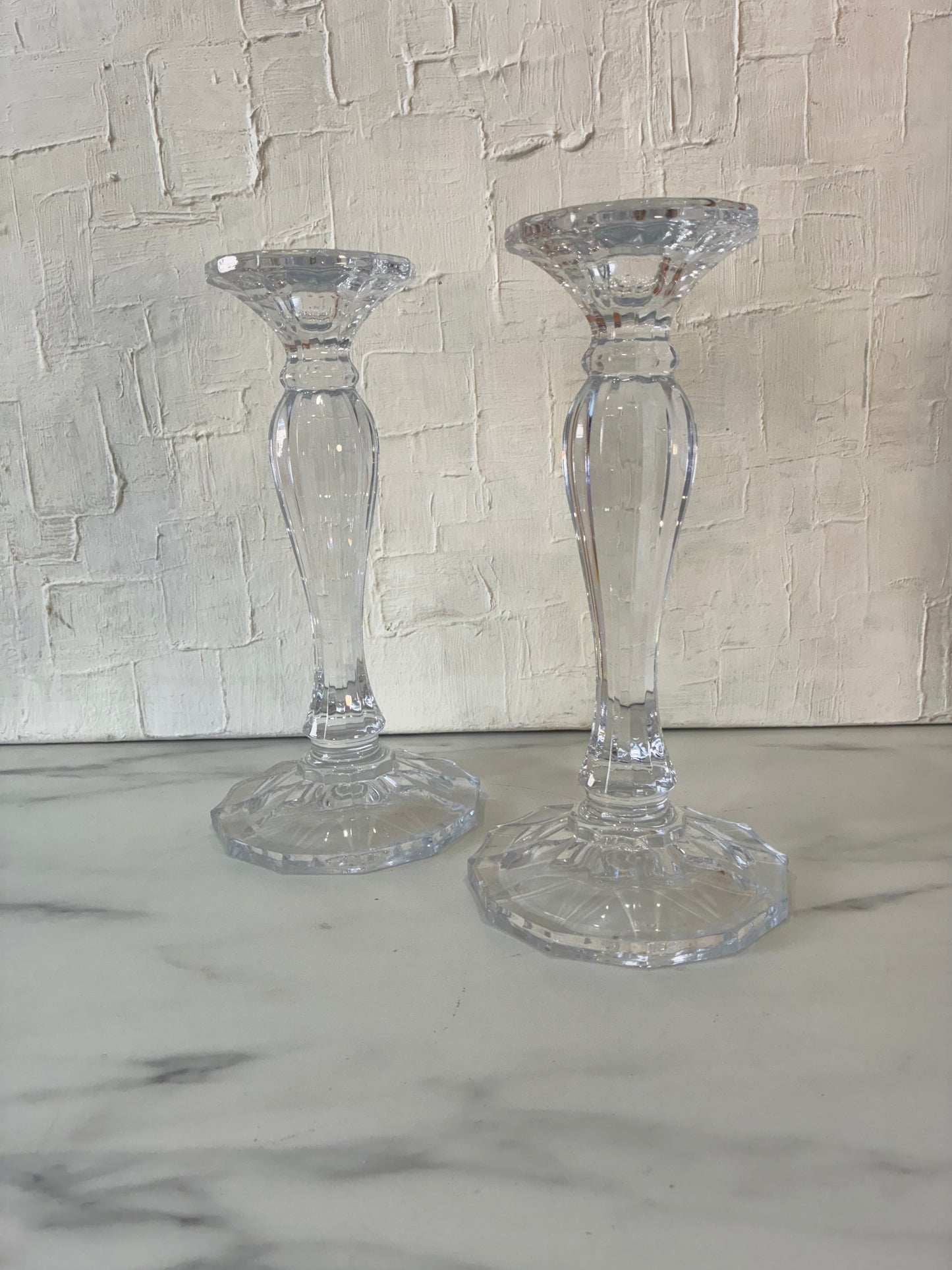 Pair of Large Crystal Pillar Candle Holders