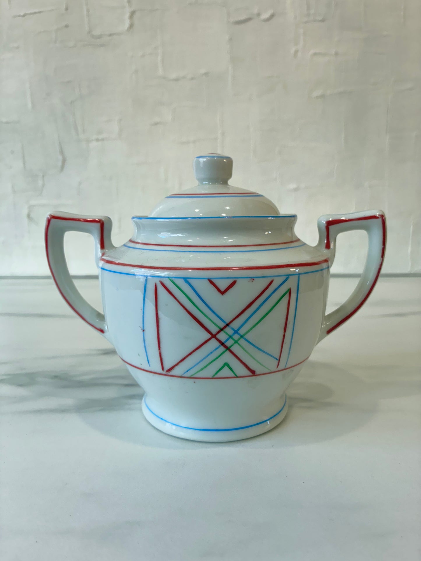 Mid-century Japanese “Daisy” Dual Handled Ceramic Sugar Pot