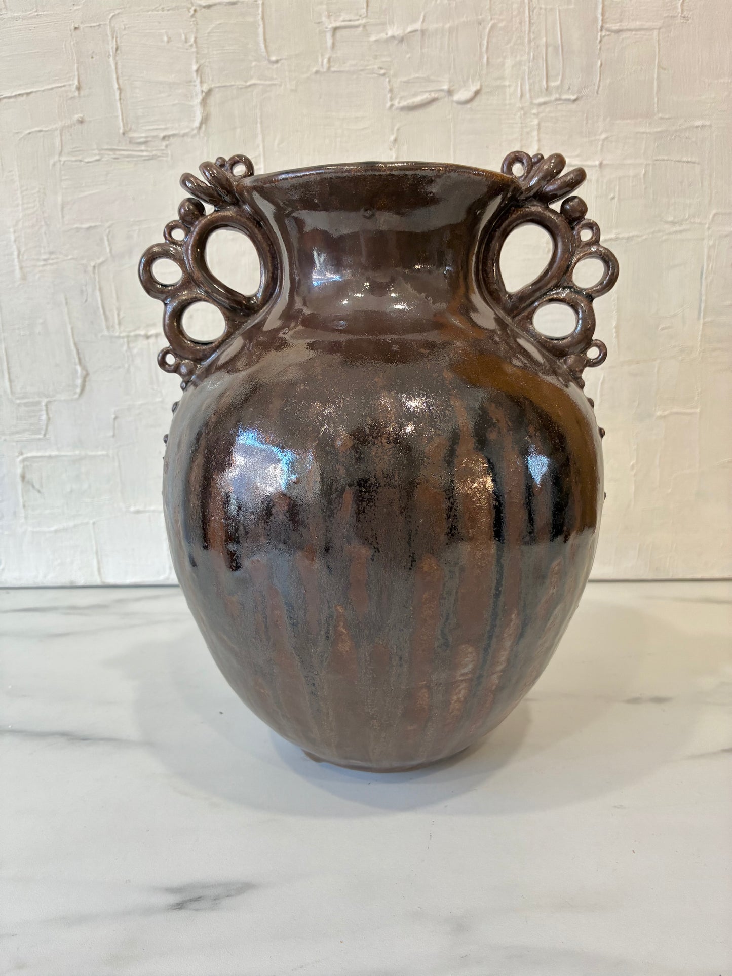 2007 Sturgeon River Pottery, Delicate Loop Dark Brown Glazed Amphora Vase