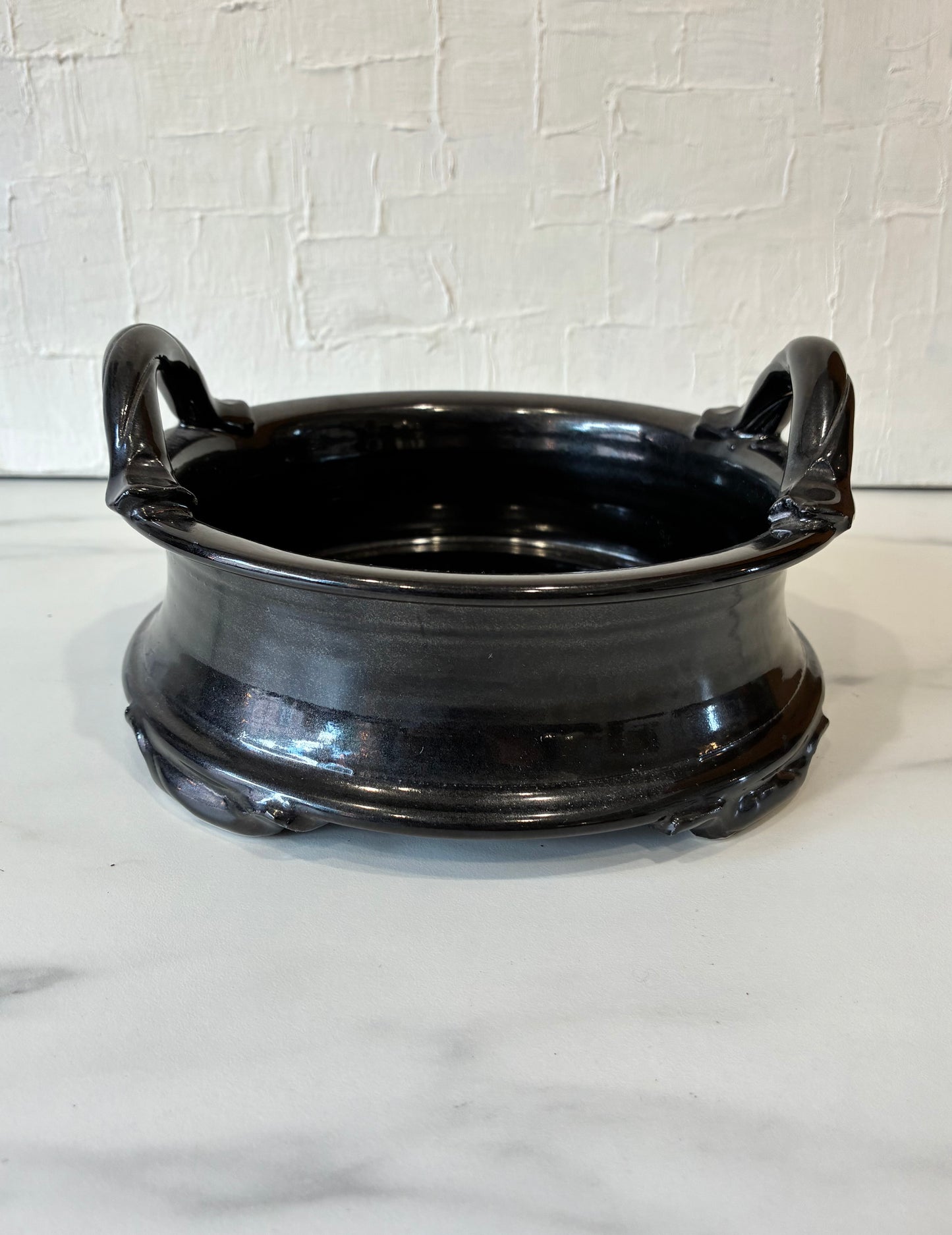 Dual Handle Bonsai Pedestal Bowl, studio pottery, signed “White”