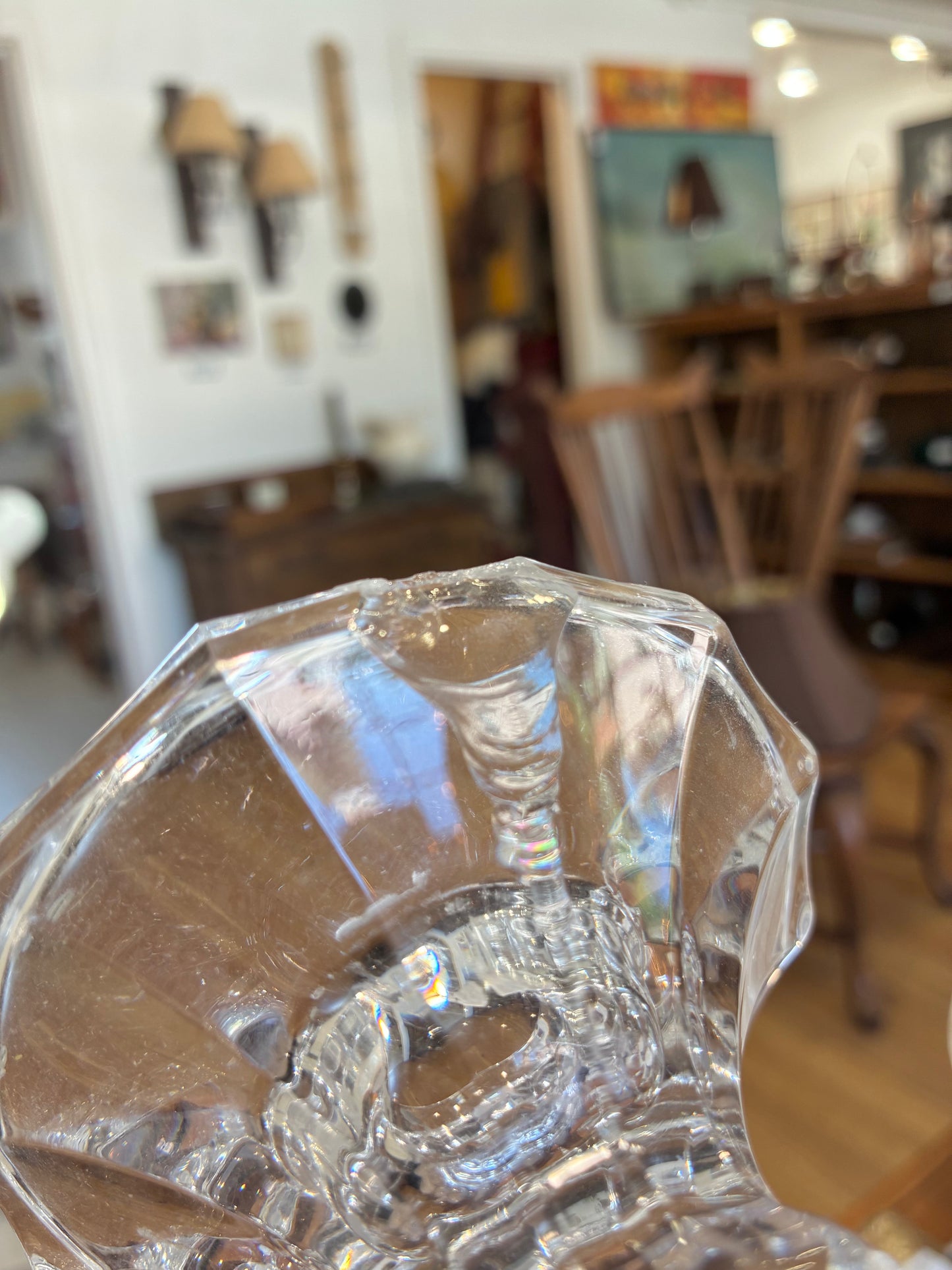 Pair of Large Crystal Pillar Candle Holders