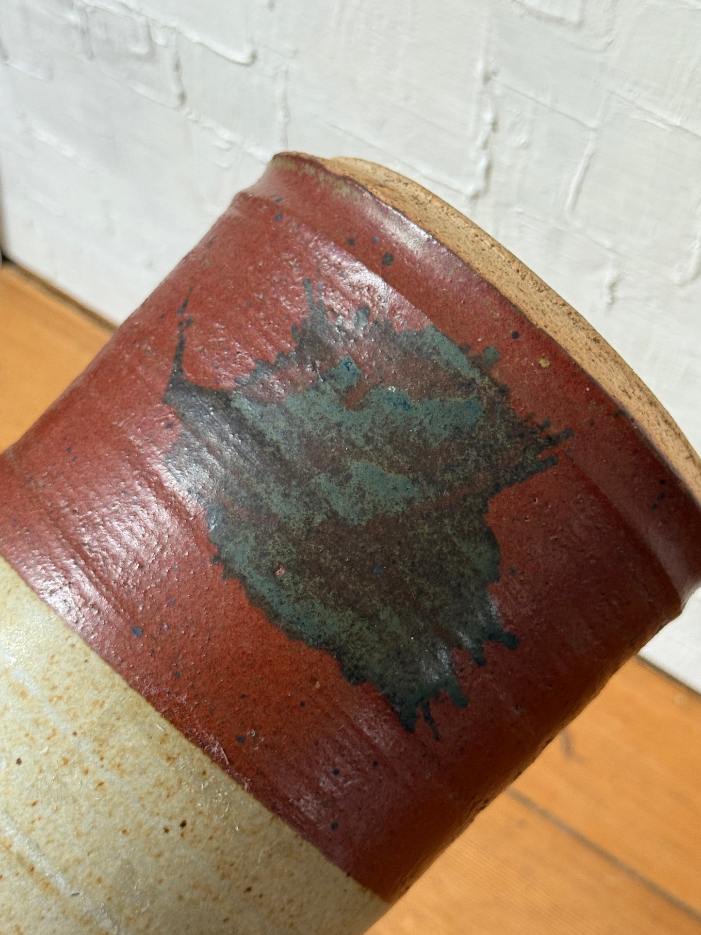 USA Made Tulip Stamped Wheel Thrown Large Spittoon Vessel