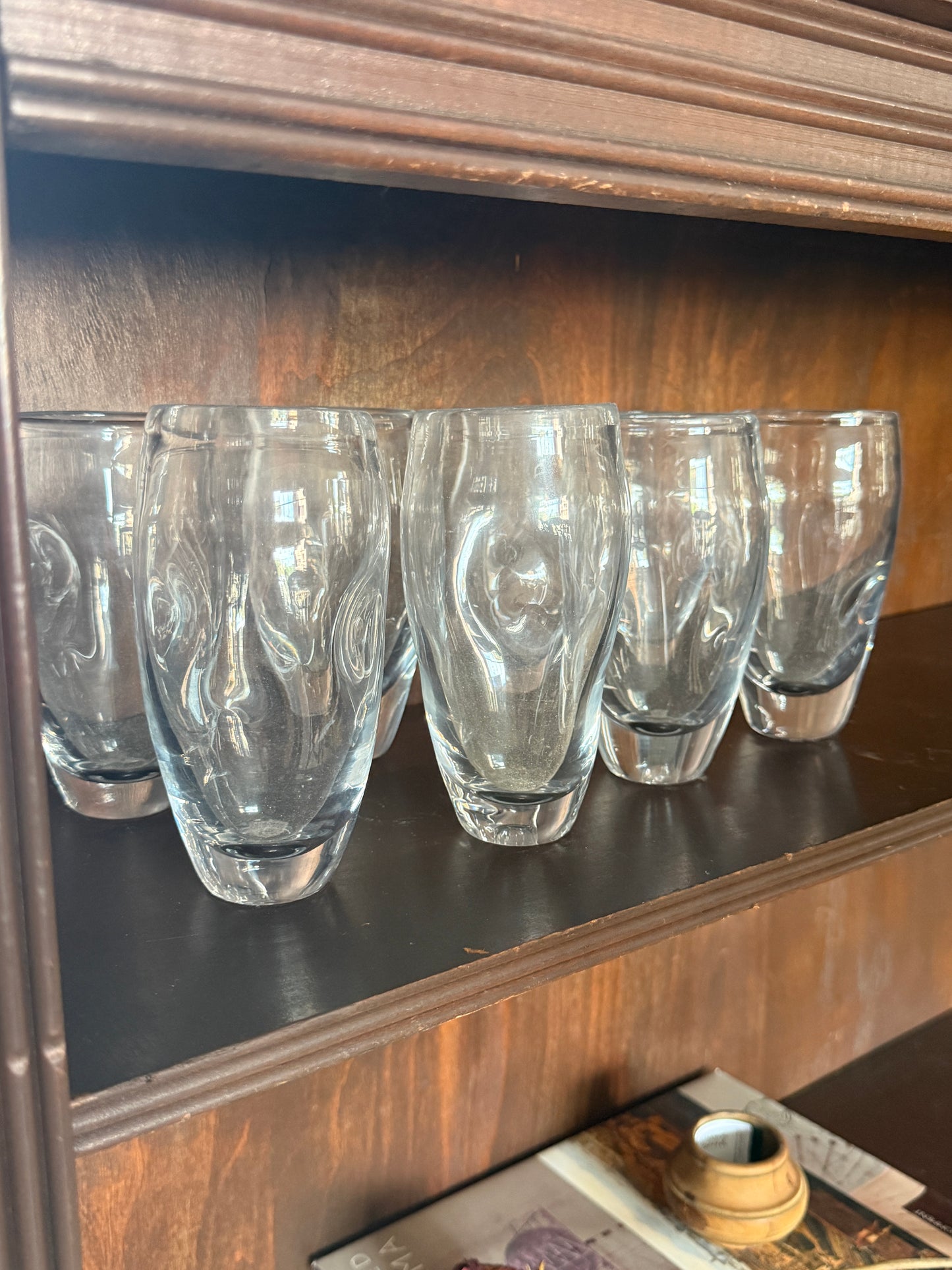 Clear Glass Blown Blenko Inspired Dimpled Glassware - Set 8