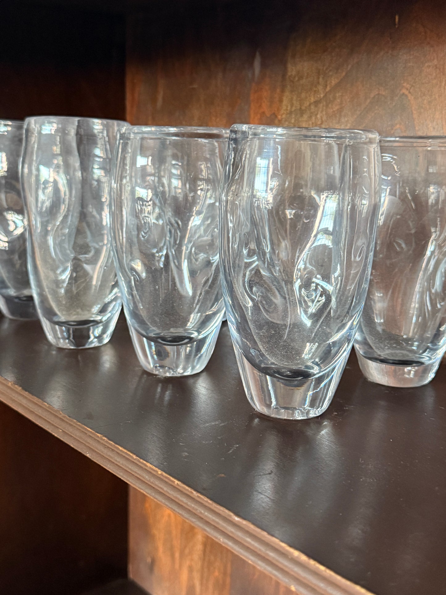 Clear Glass Blown Blenko Inspired Dimpled Glassware - Set 8