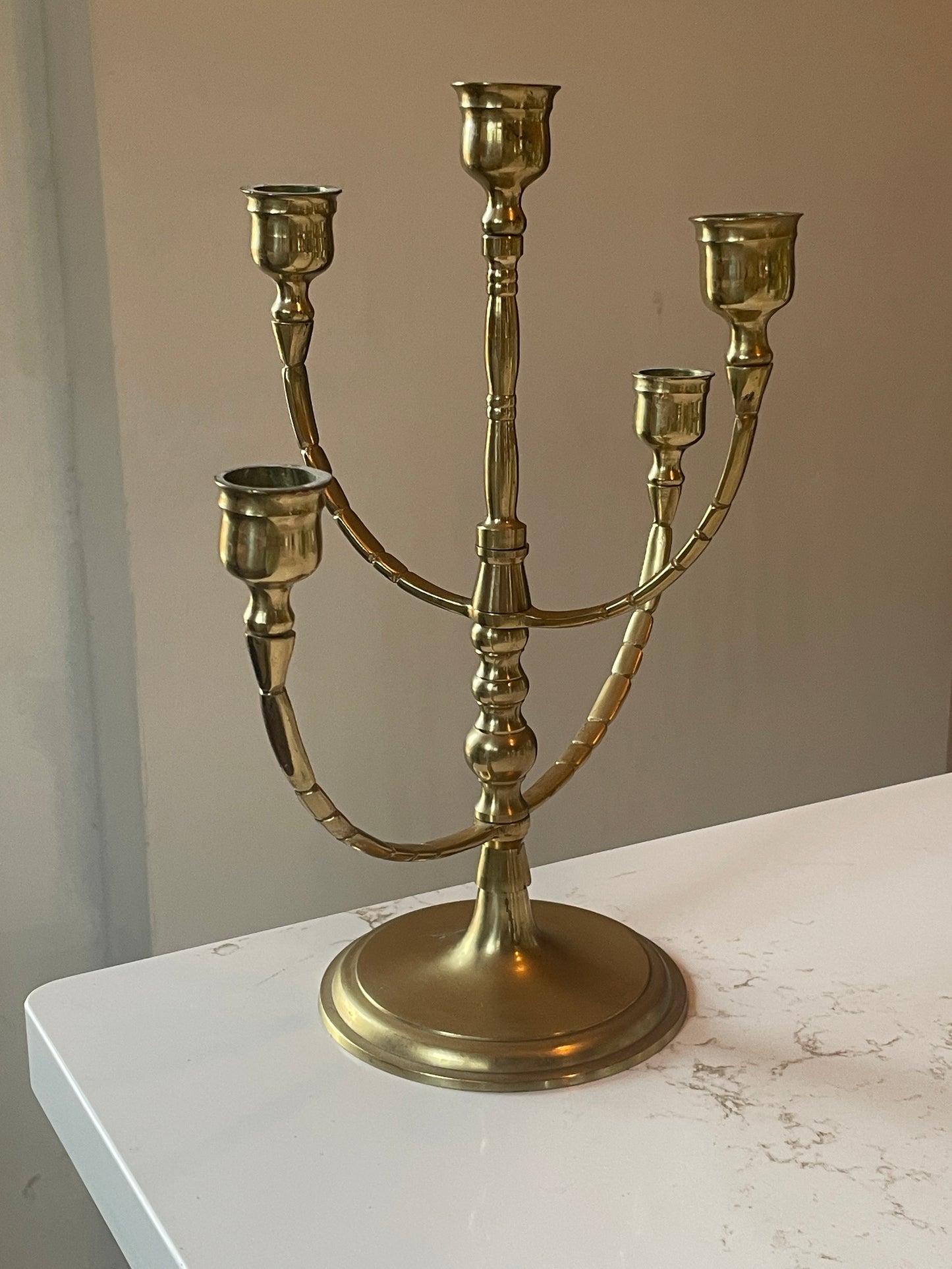 Vintage Brass Rotating 5-Arm Candelabra