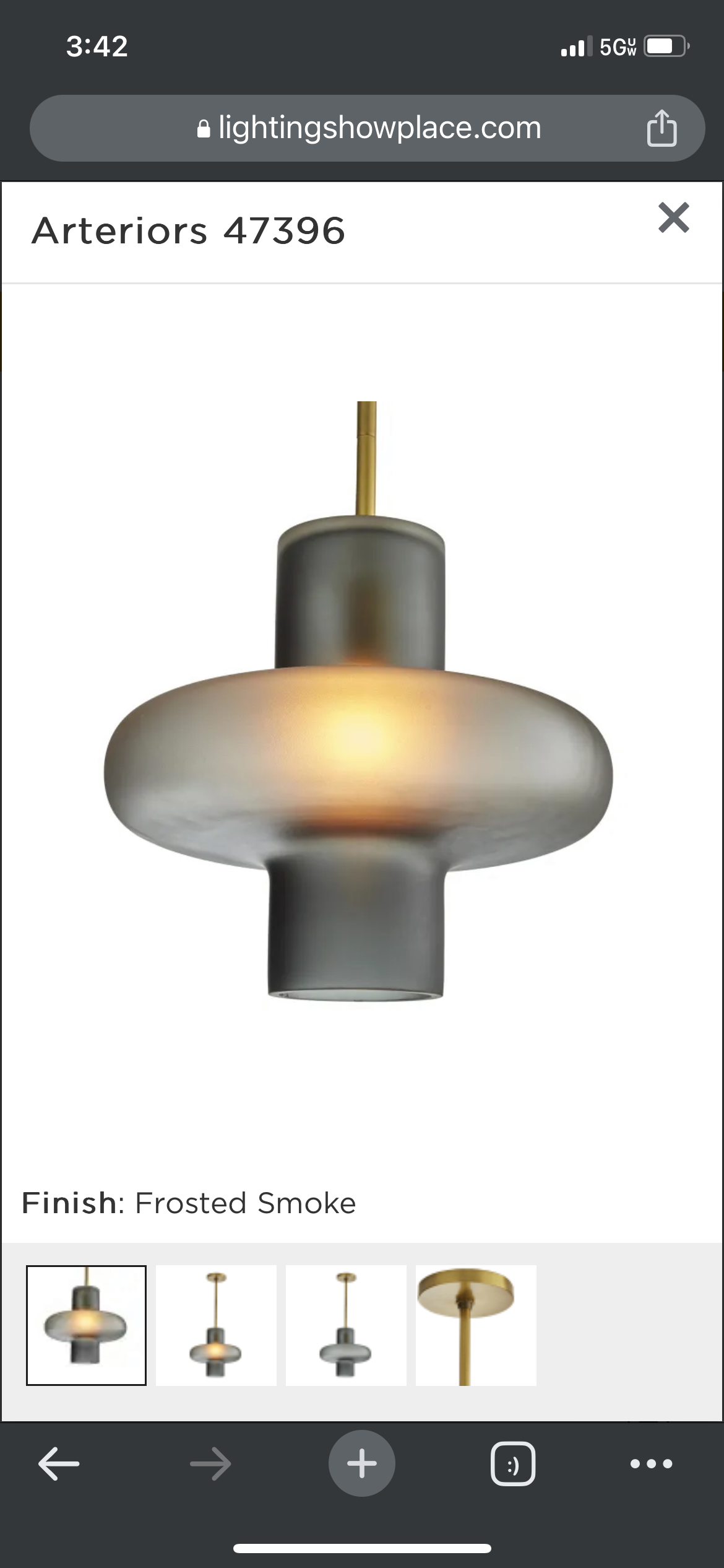 Frosted Smoke & Brass Pendant
