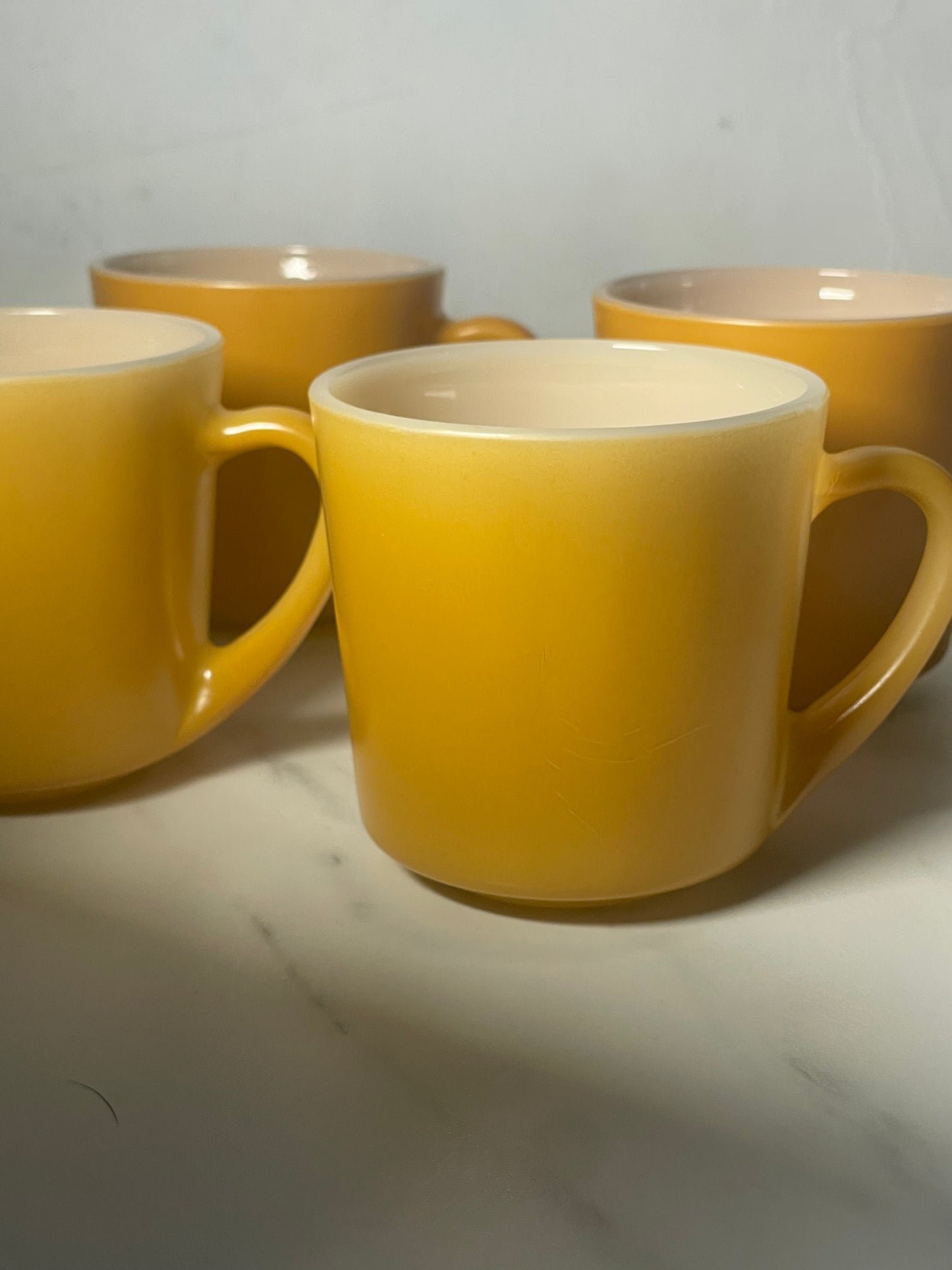 Mustard Yellow Anchor Hocking Oven-Proof Milk Glass Mugs - Set of 4