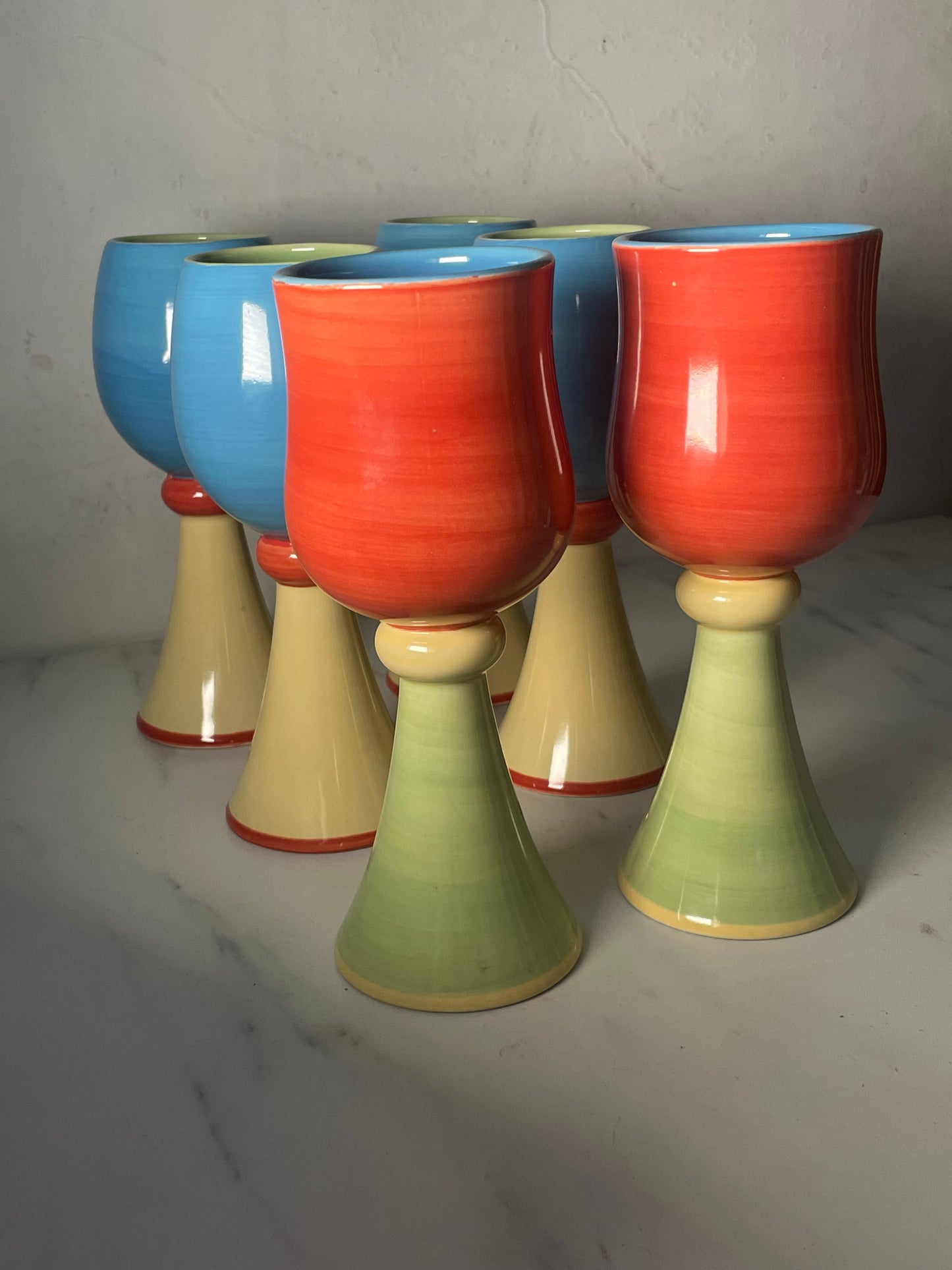 Spring Bloom Colorblock Ceramic Goblets - Set 6