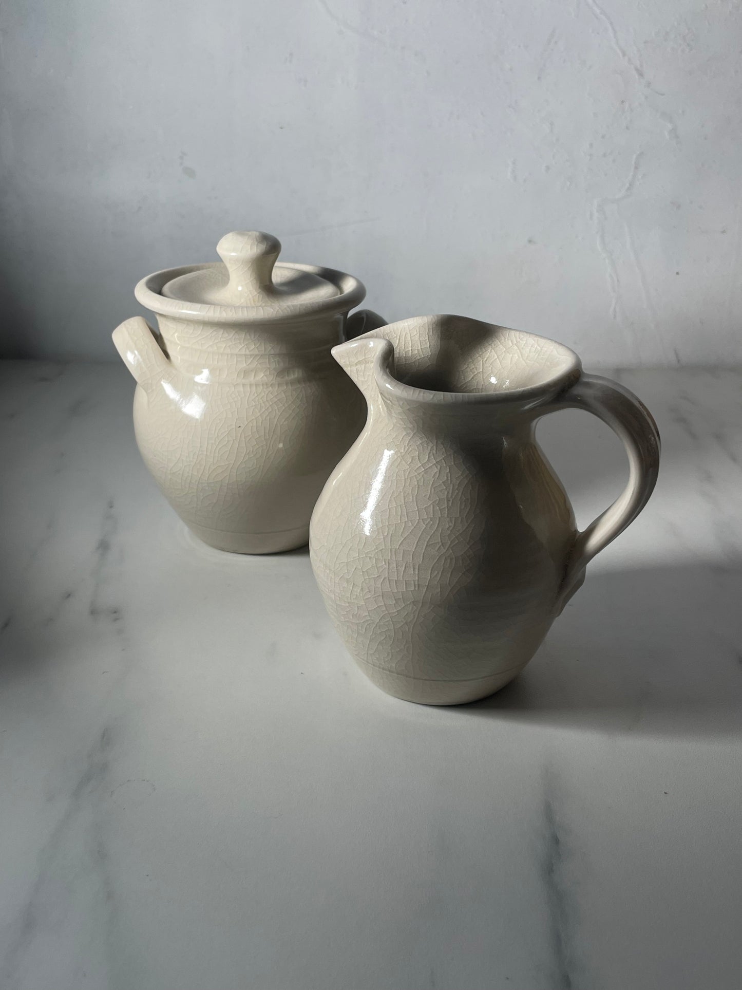 Simon Pearce Belmont Celadon Crackle Glazed Lidded Pot & Pitcher