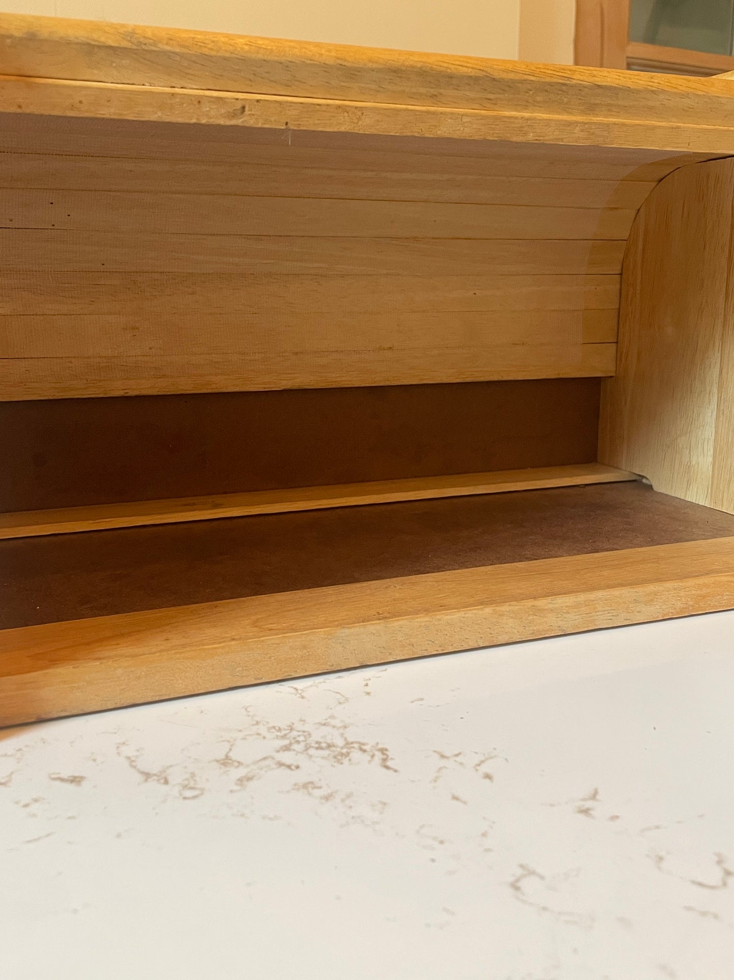 Vintage Blonde Wood Roll Top Bread Box
