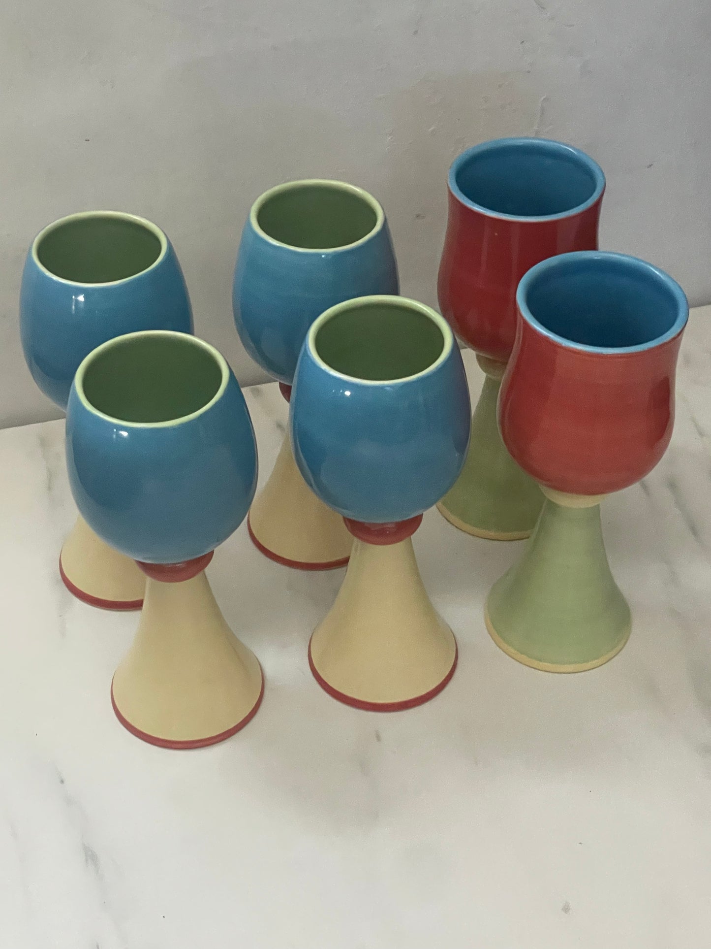 Spring Bloom Colorblock Ceramic Goblets - Set 6