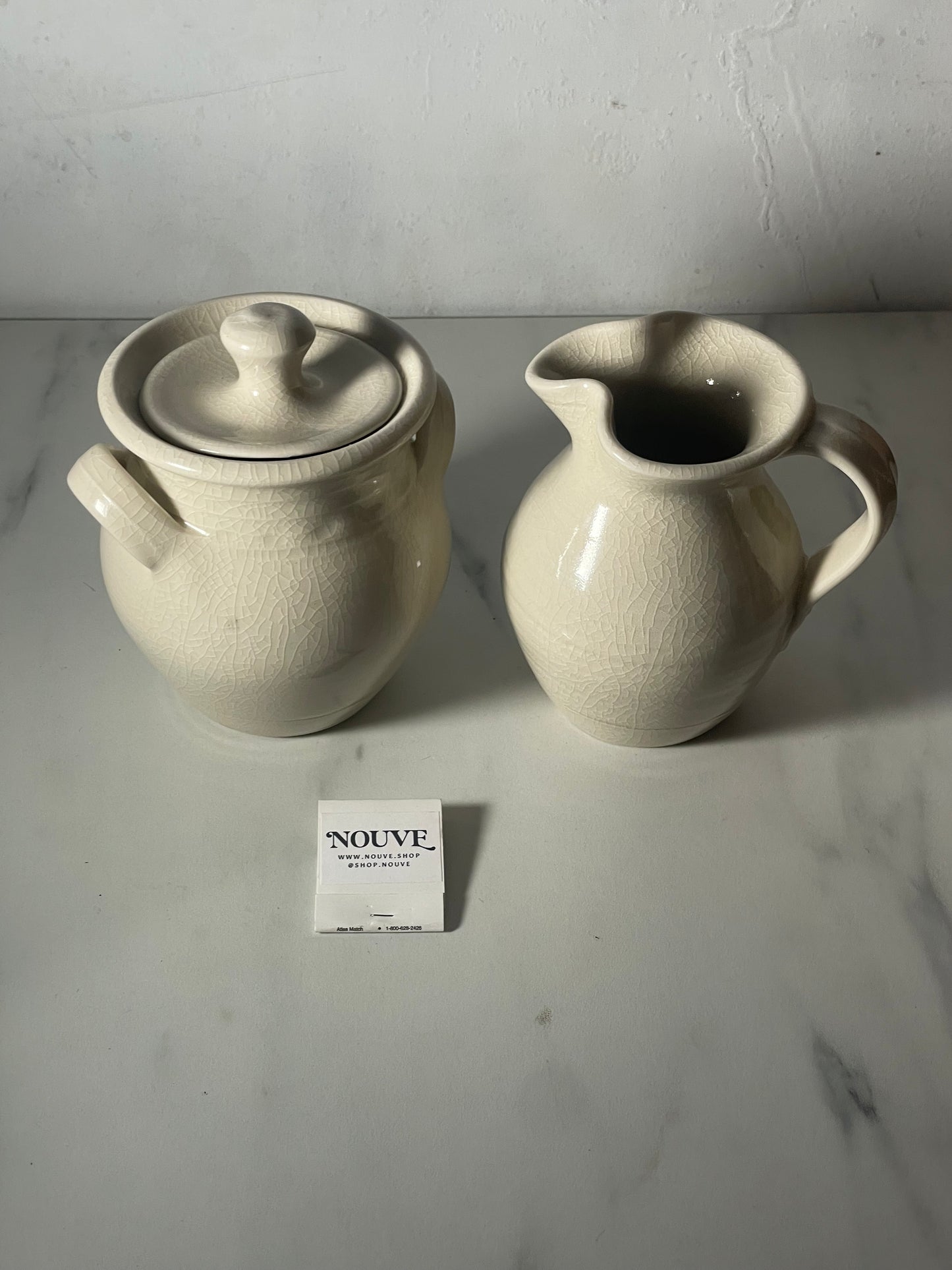 Simon Pearce Belmont Celadon Crackle Glazed Lidded Pot & Pitcher