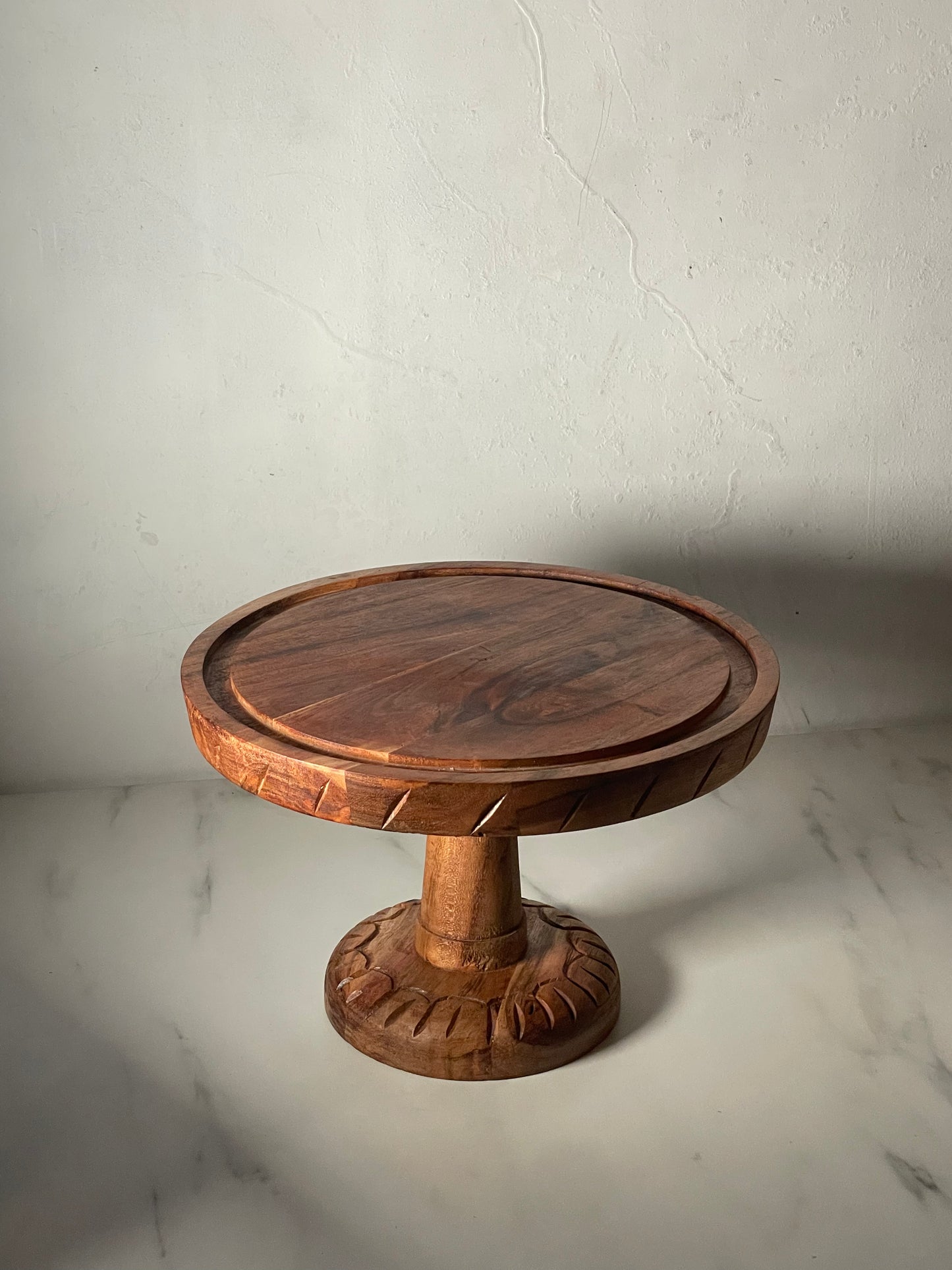 Wooden Cake Stand with Hand-carved Base
