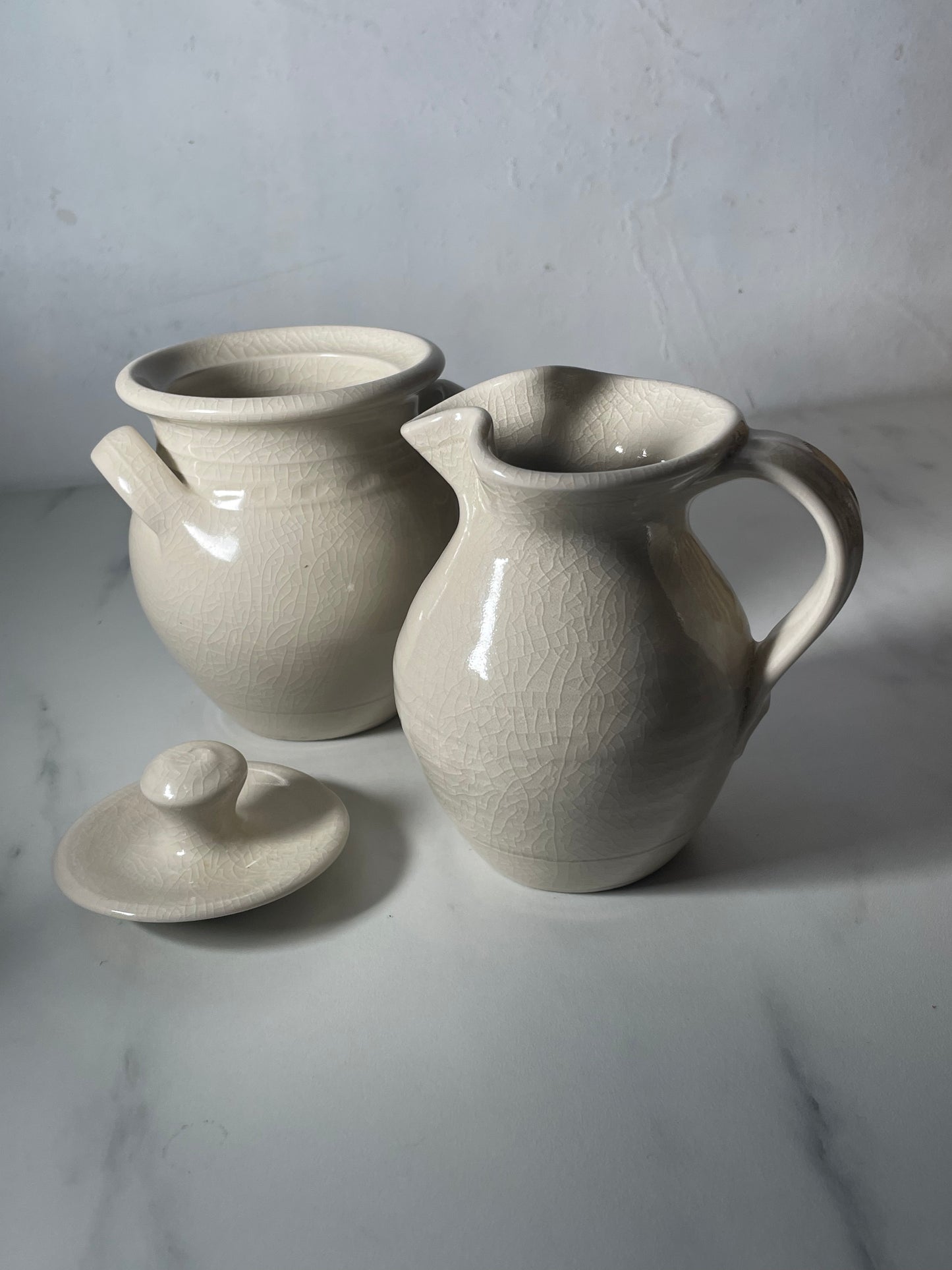 Simon Pearce Belmont Celadon Crackle Glazed Lidded Pot & Pitcher