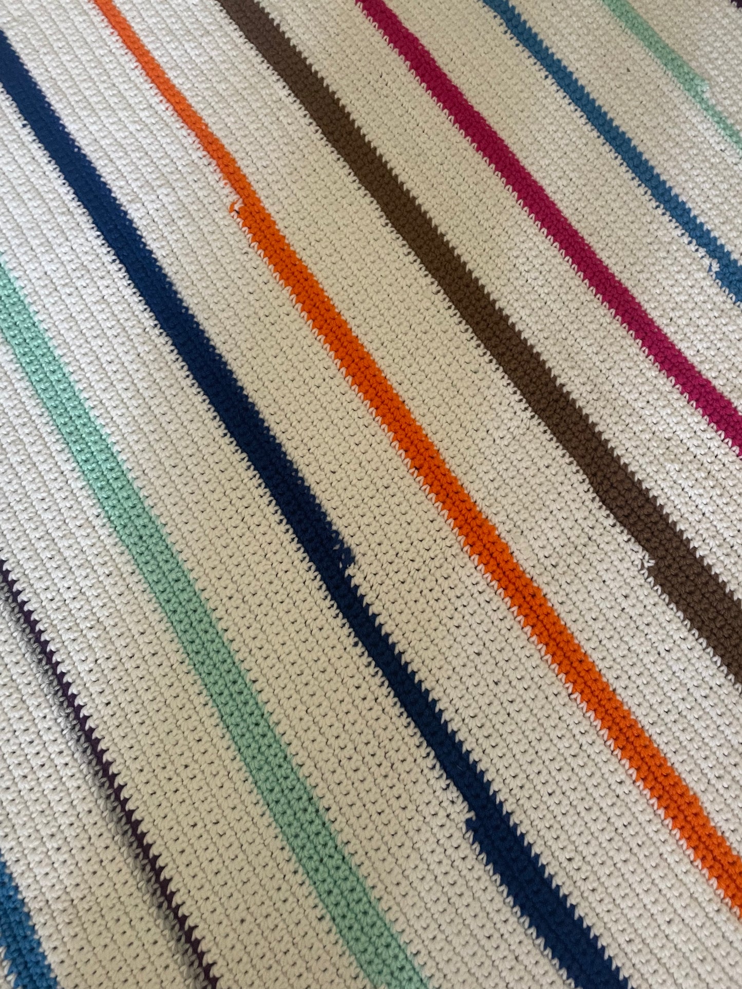 Asymmetrical Colored Striped Handknit Blanket