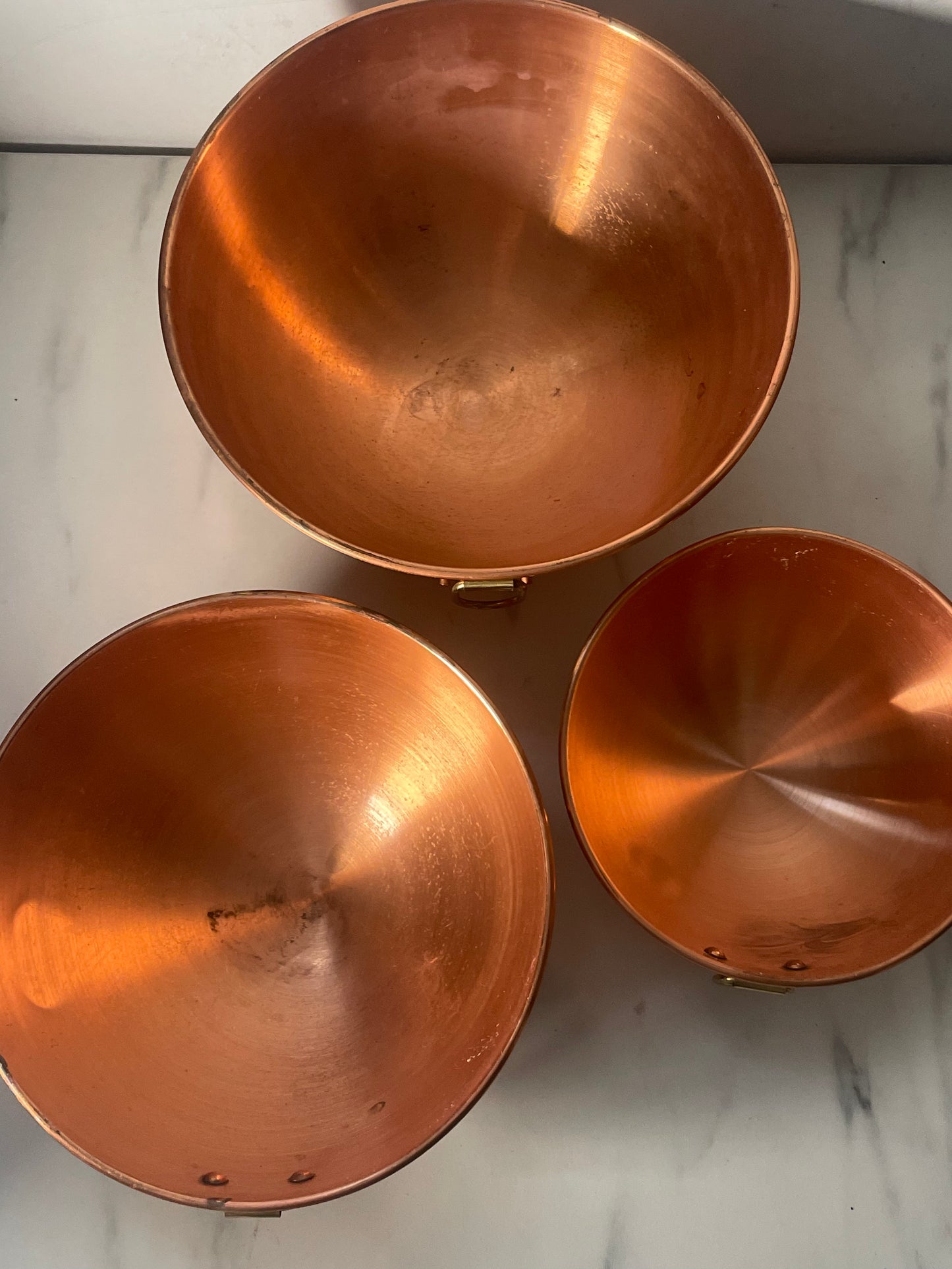 Vintage Copper Nesting Mixing Bowl - Trio