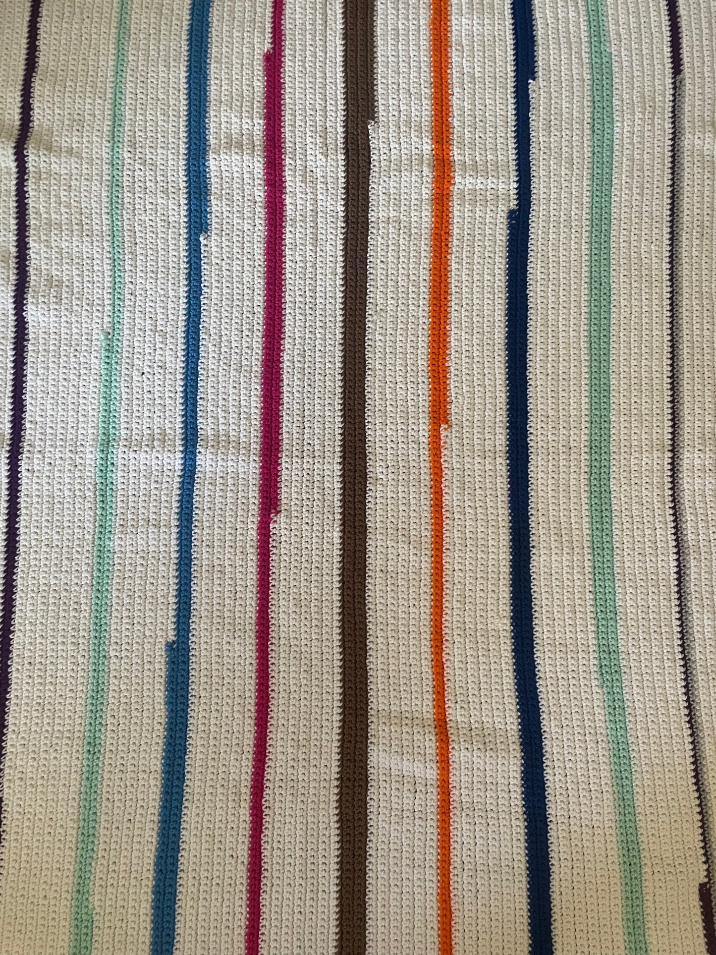 Asymmetrical Colored Striped Handknit Blanket