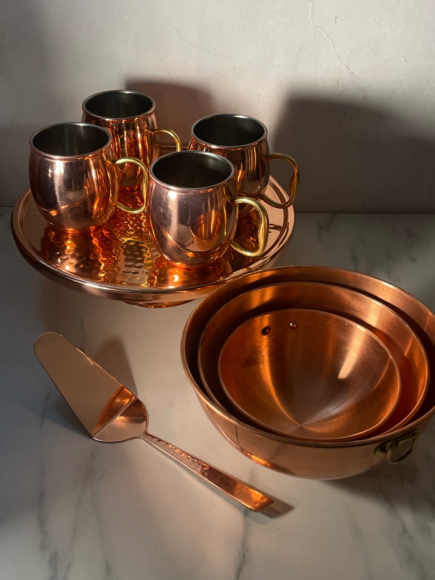 Vintage Copper Nesting Mixing Bowl - Trio