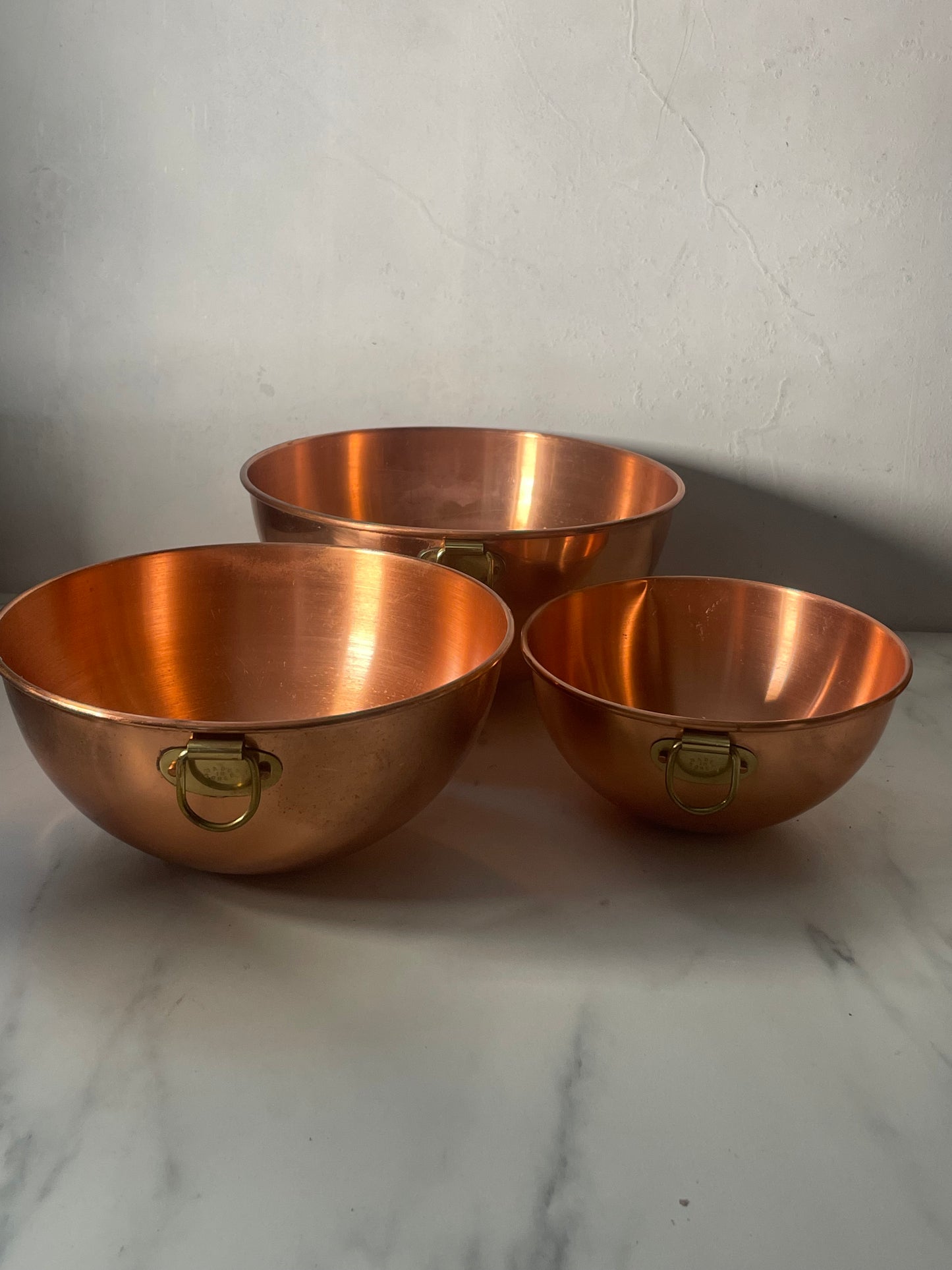 Vintage Copper Nesting Mixing Bowl - Trio