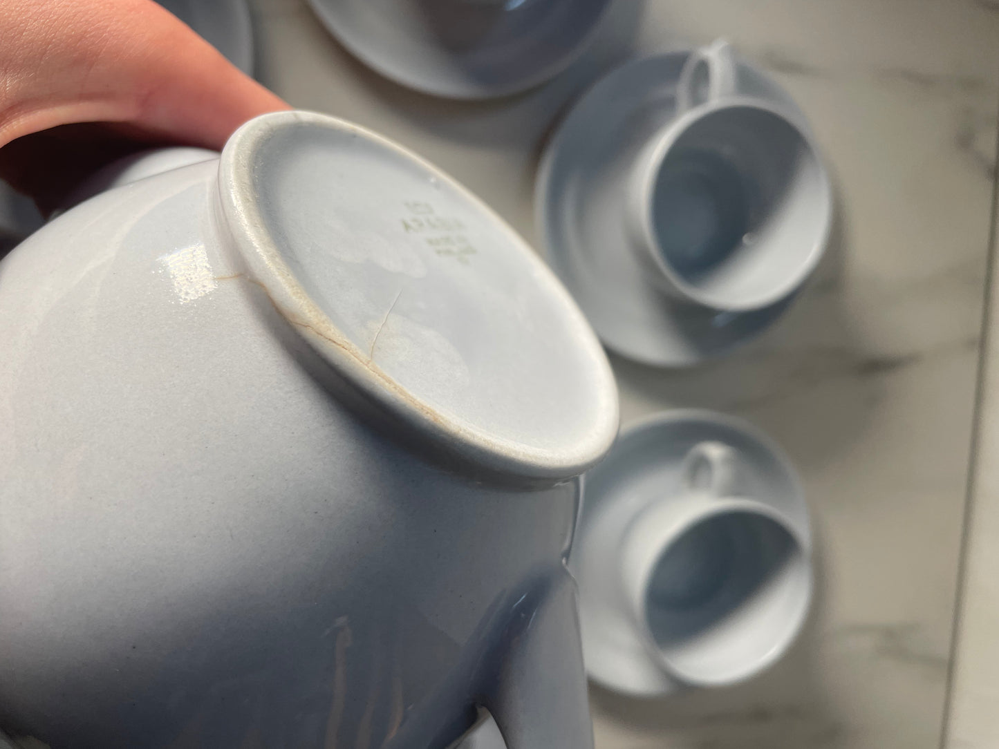 White Arabia Teapot with Seven Teacups & Saucers Set - Made in Finland