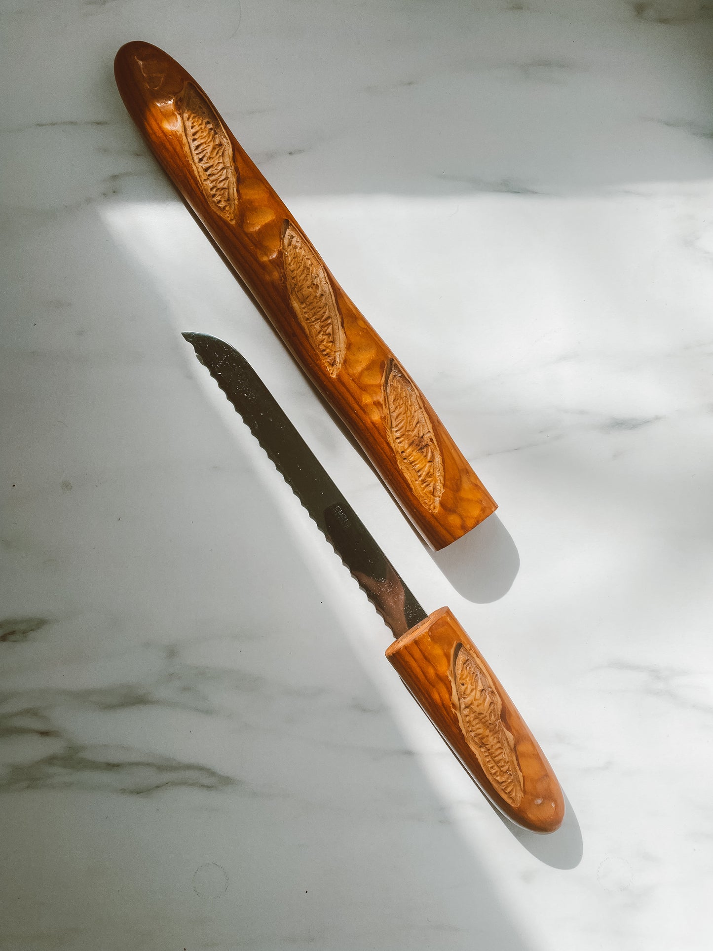 Vintage French Wood Baguette Bread Knife by Cuzin