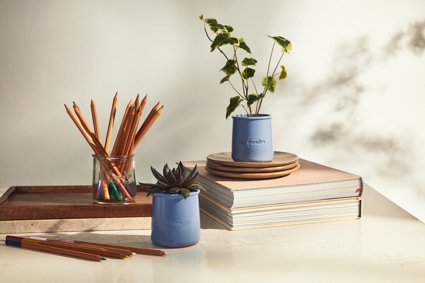 La Fermiere Light Green Glazed Terracotta Cups - Set 3