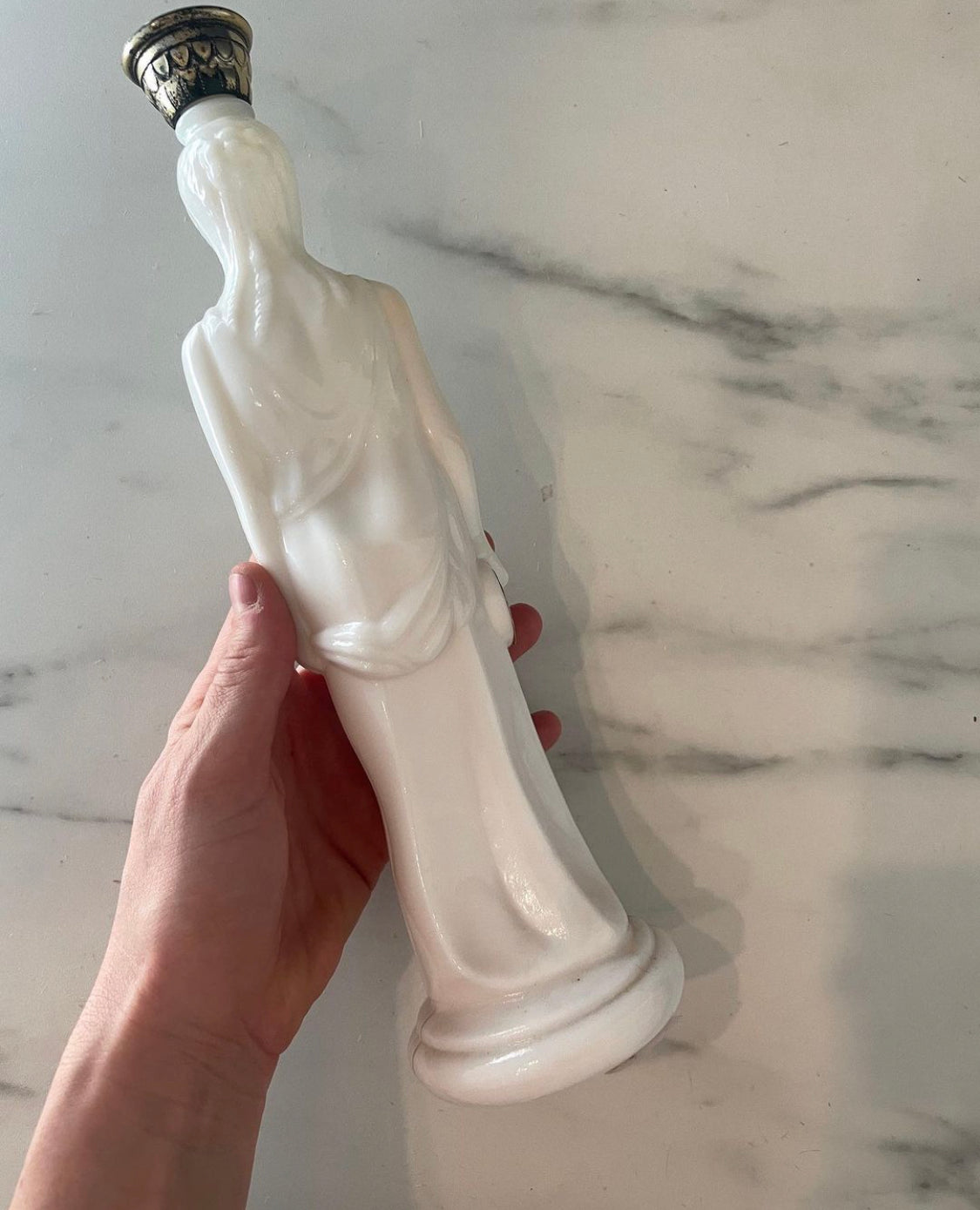 60s White Glass Grecian Avon Body Oil Bottle