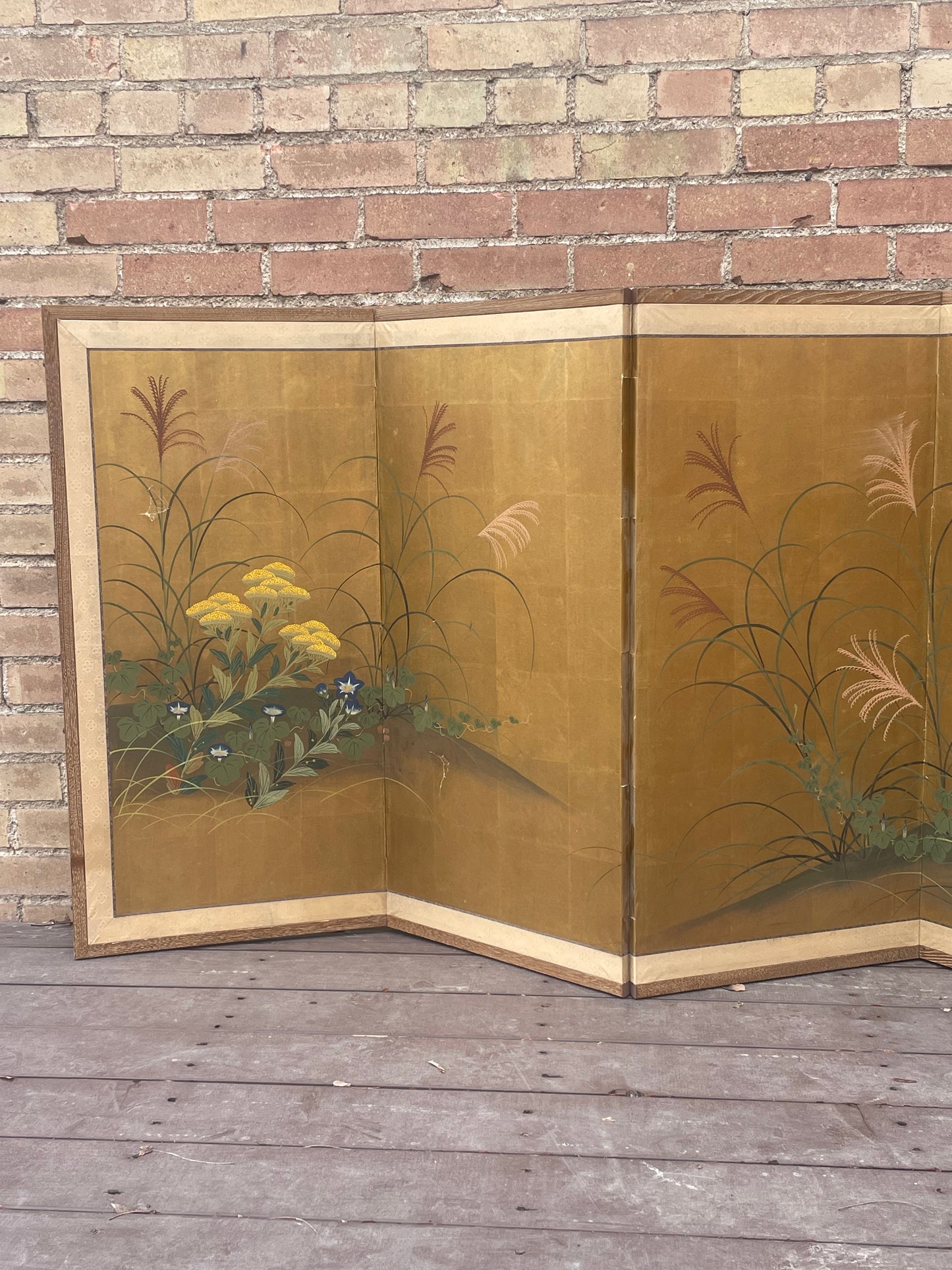 Vintage Handpainted Japanese Byobu 6-Panel Folding Divider