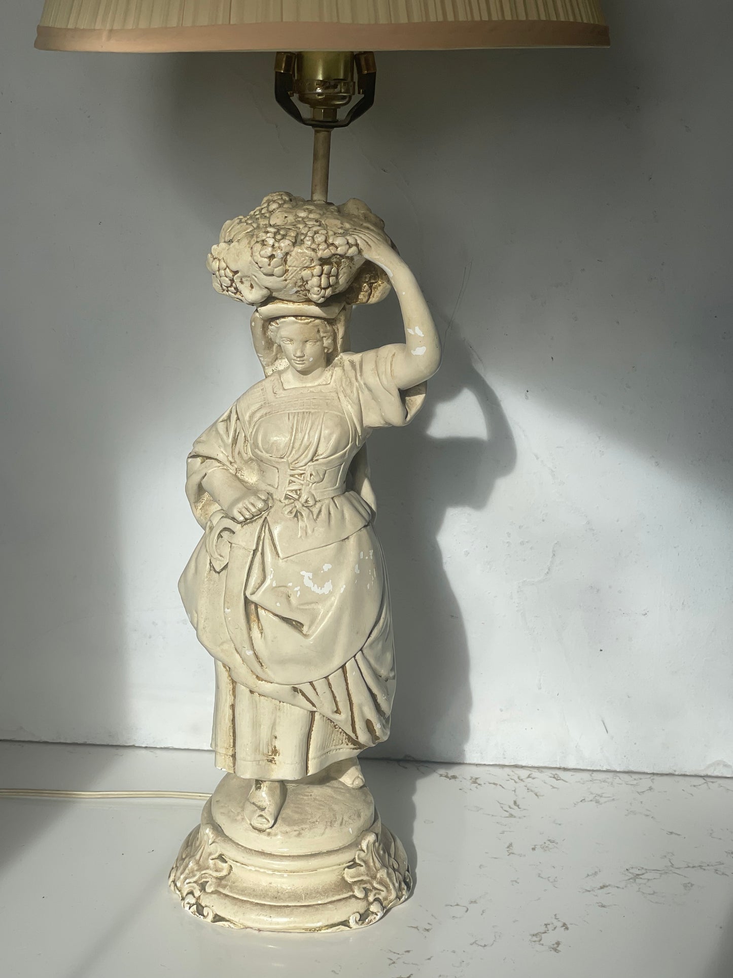 Vintage Mid 20th Century Mediterranean Style Chalkware Figural Lamp